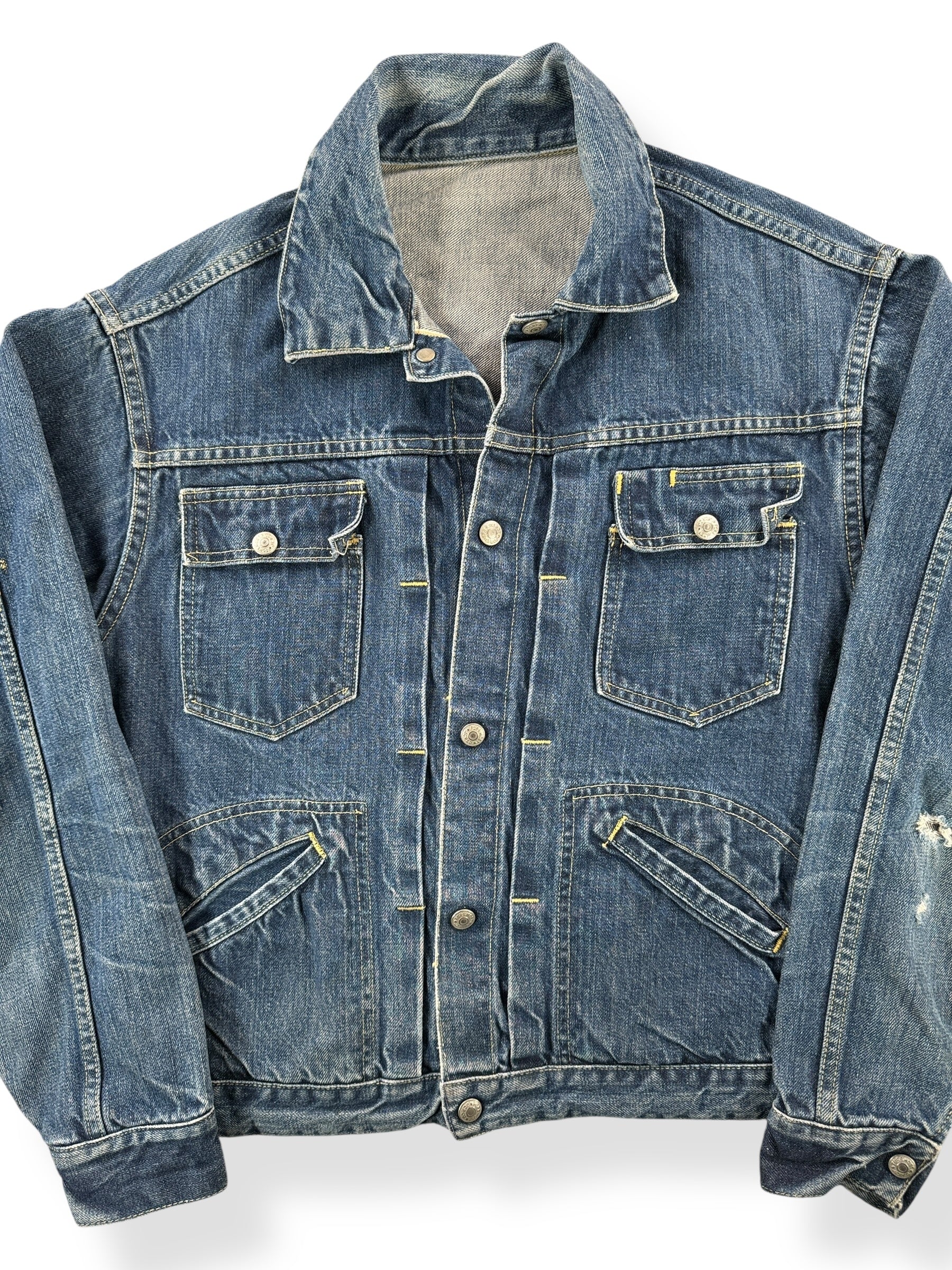 Front Close Up of Vintage Foremost Selvedge Denim Jacket SZ M