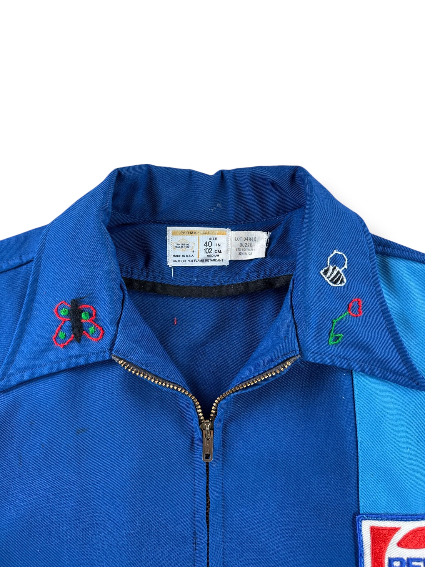 Collar Embroidery on Vintage Patched Gas Station Jacket SZ M