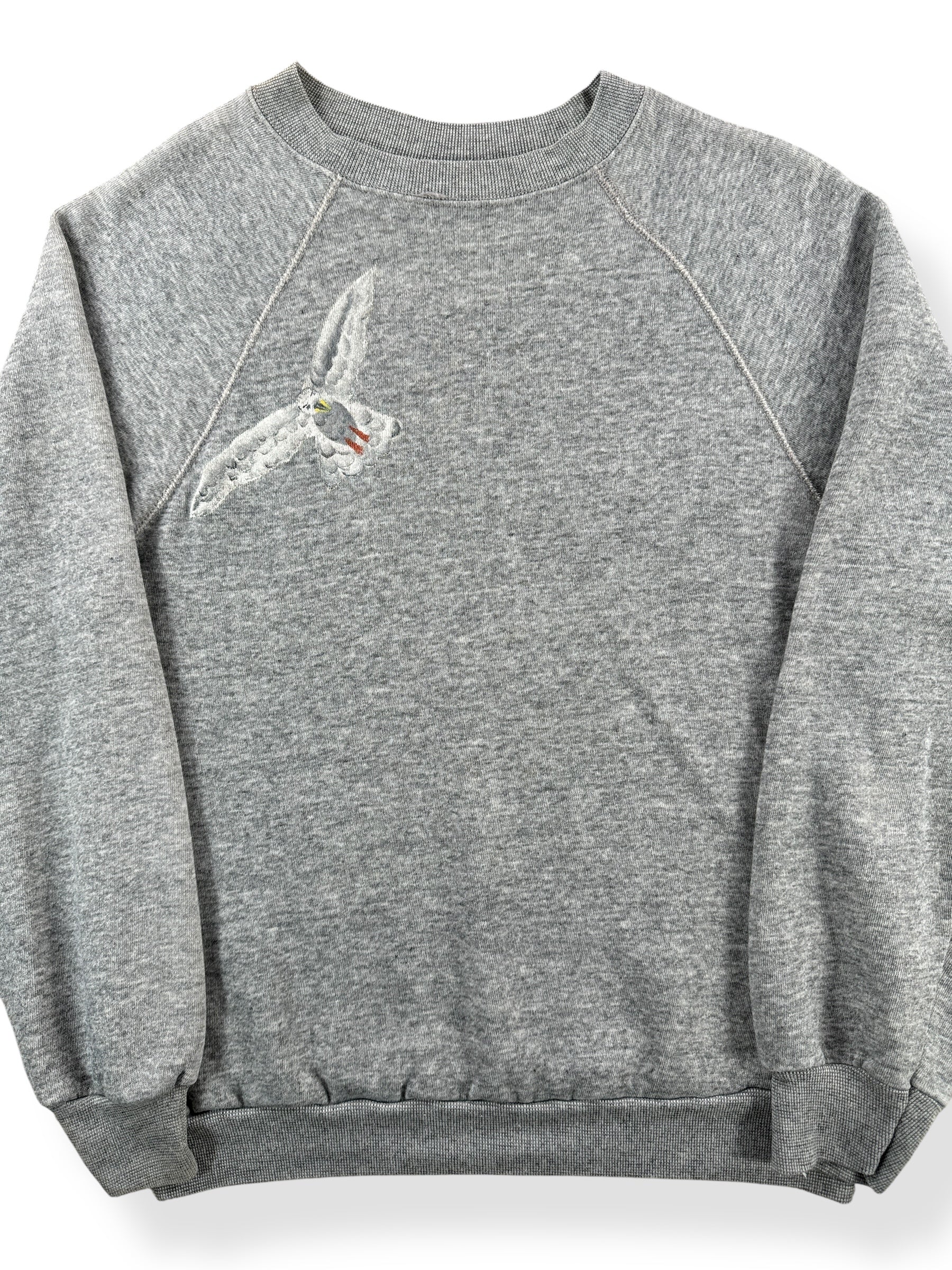 Front Close Up of Vintage Tultex Grey Seagull Crewneck SZ S