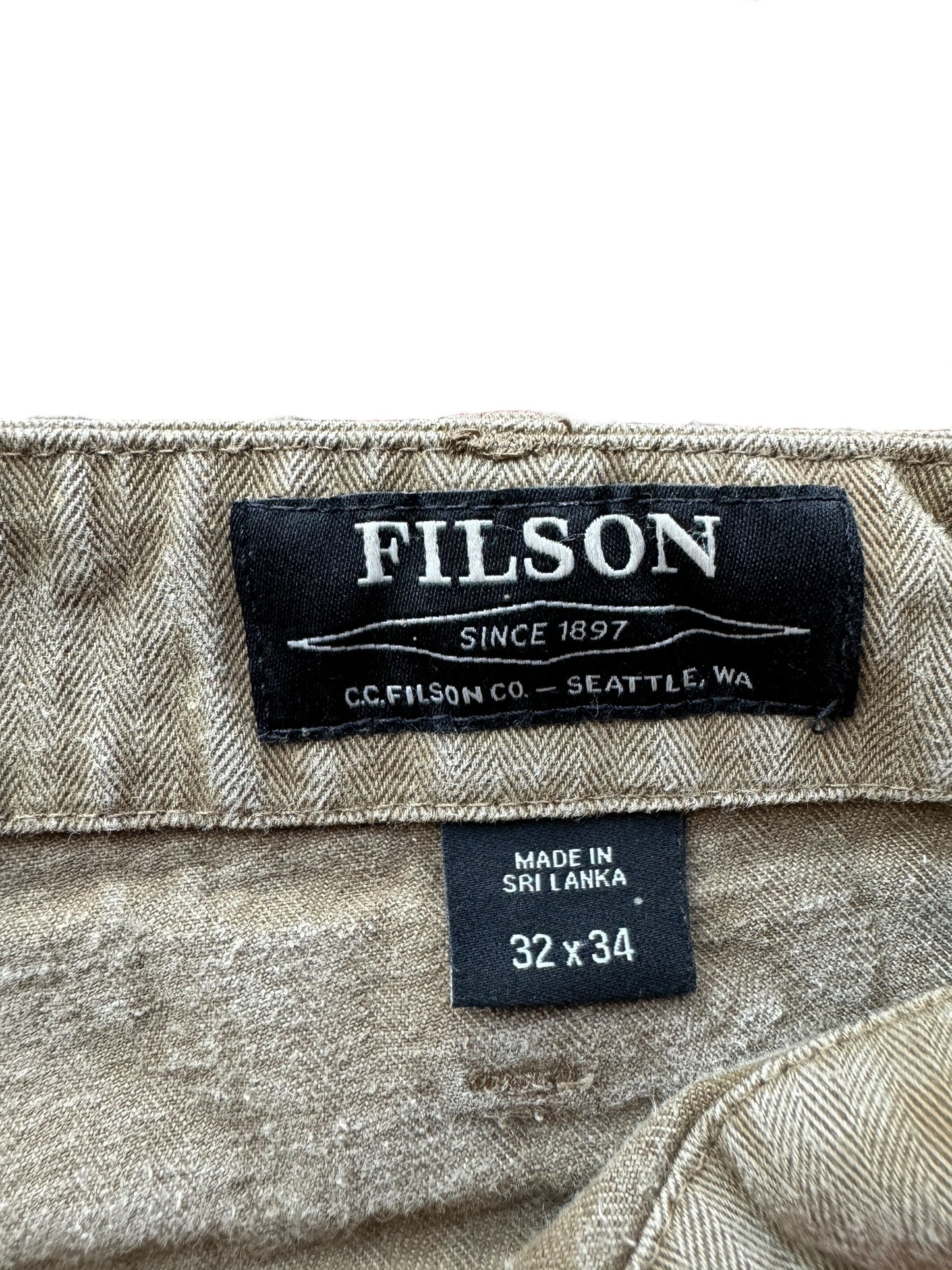 Label on Modern Filson HBT Field Supply Trousers W32