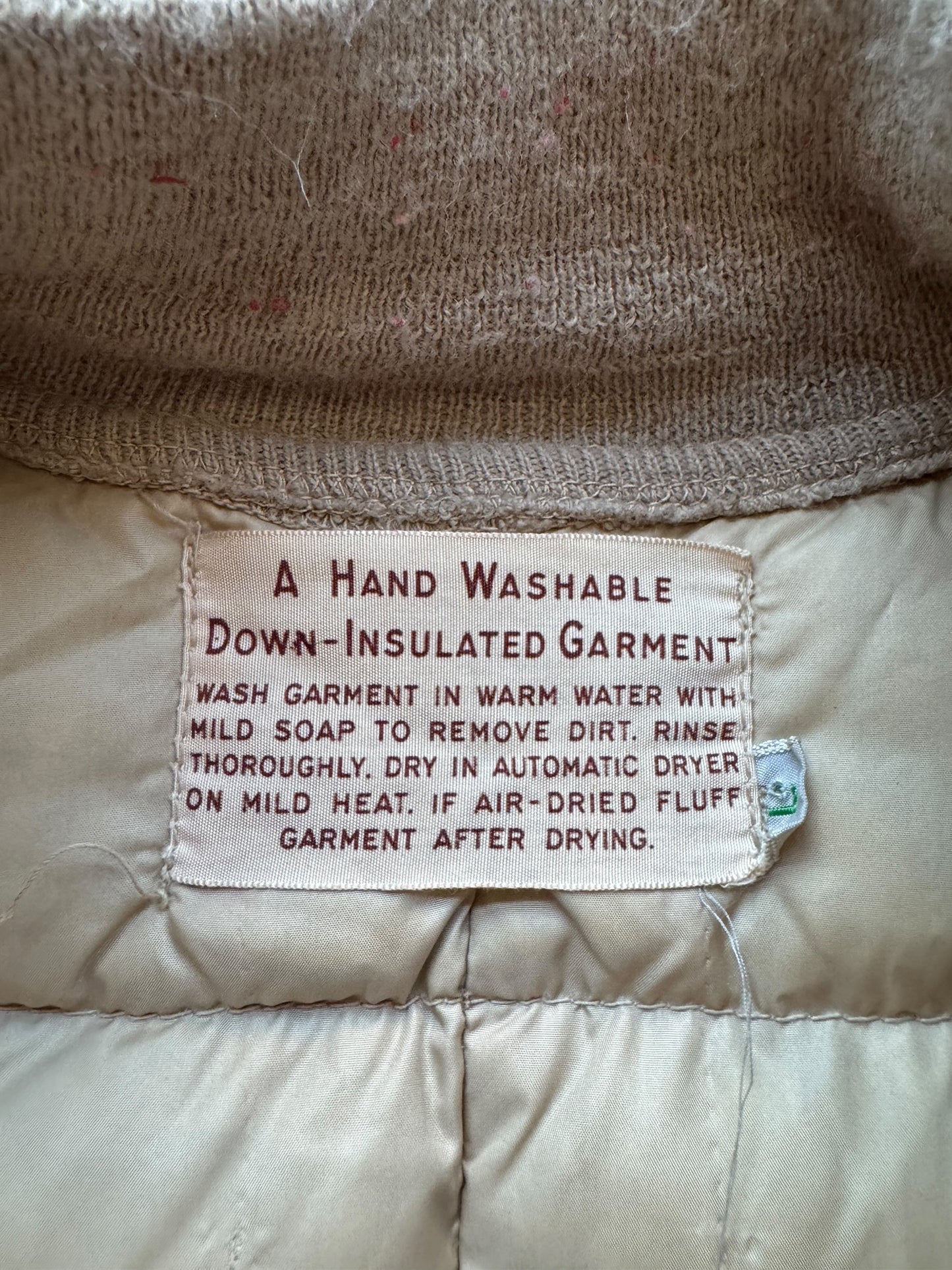 Label on Vintage 60s Down Set SZ L