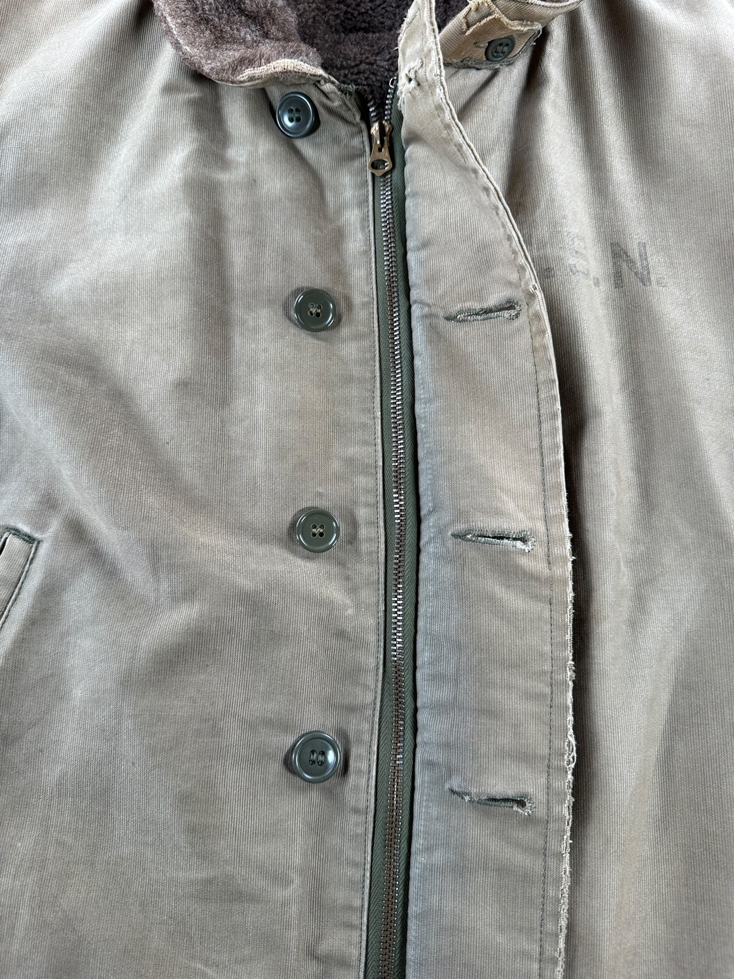 Zipper on Vintage WWII Era Stenciled N-1 Deck Jacket SZ 42