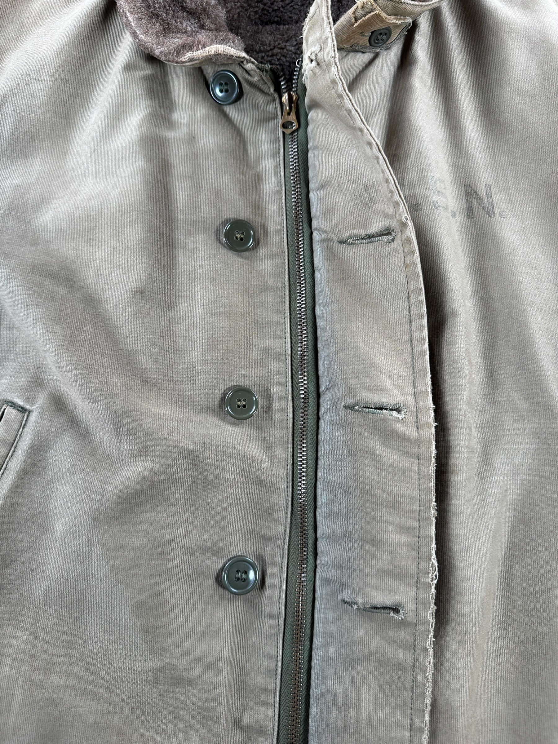 Zipper on Vintage WWII Era Stenciled N-1 Deck Jacket SZ 42