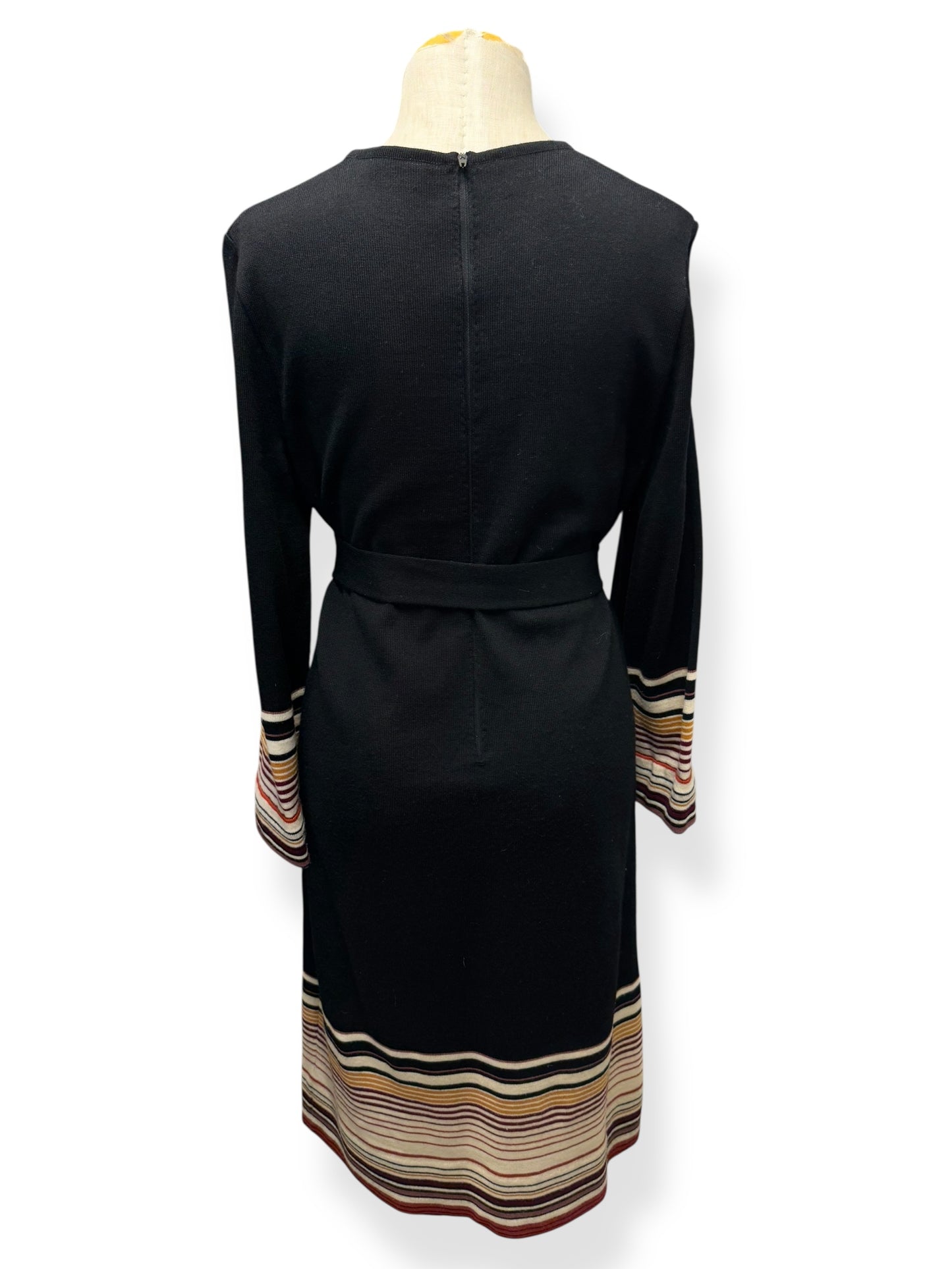 Back view of 70s Goldworm Wool Stripe Dress M-L