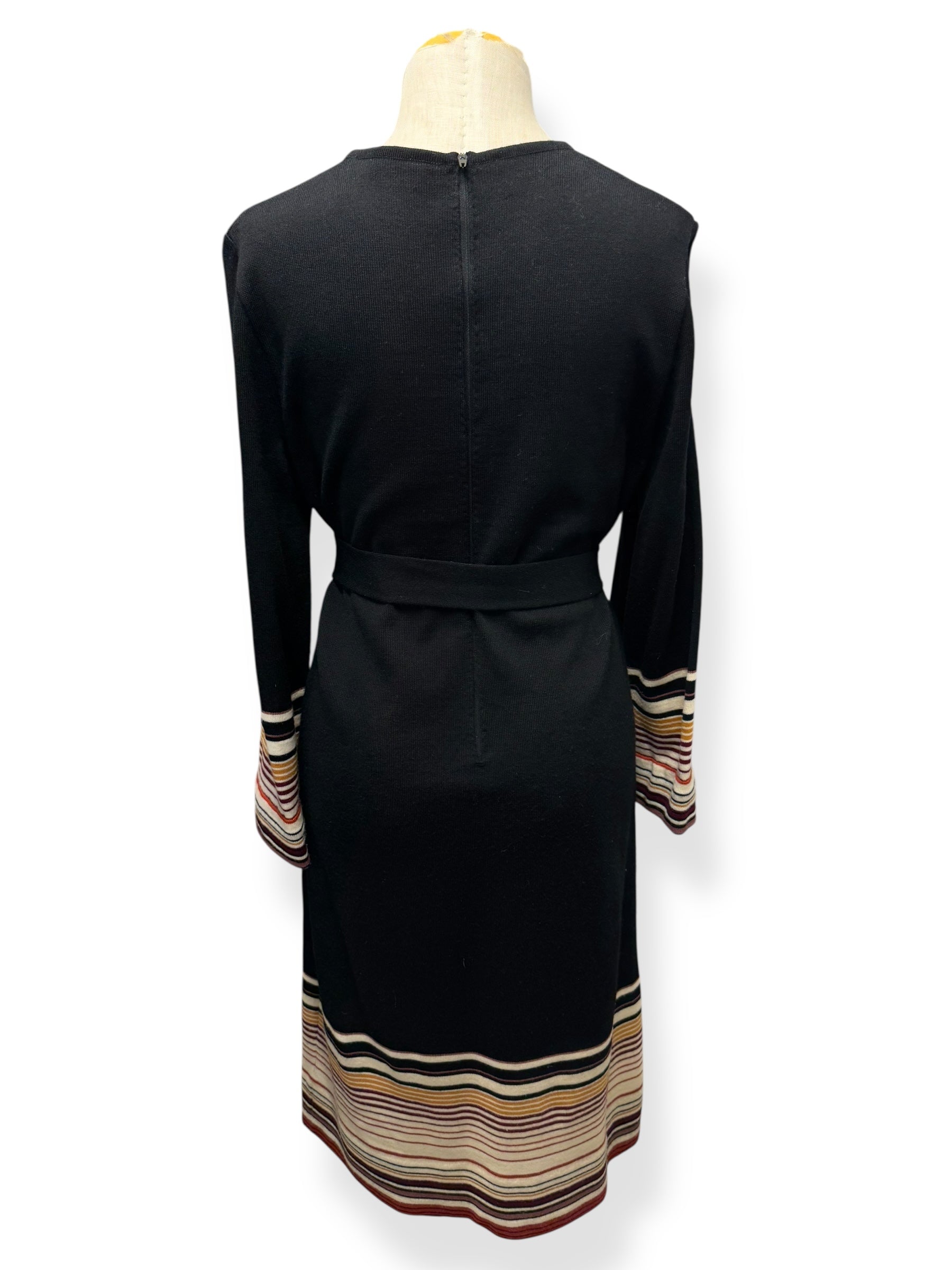 Back view of 70s Goldworm Wool Stripe Dress M-L