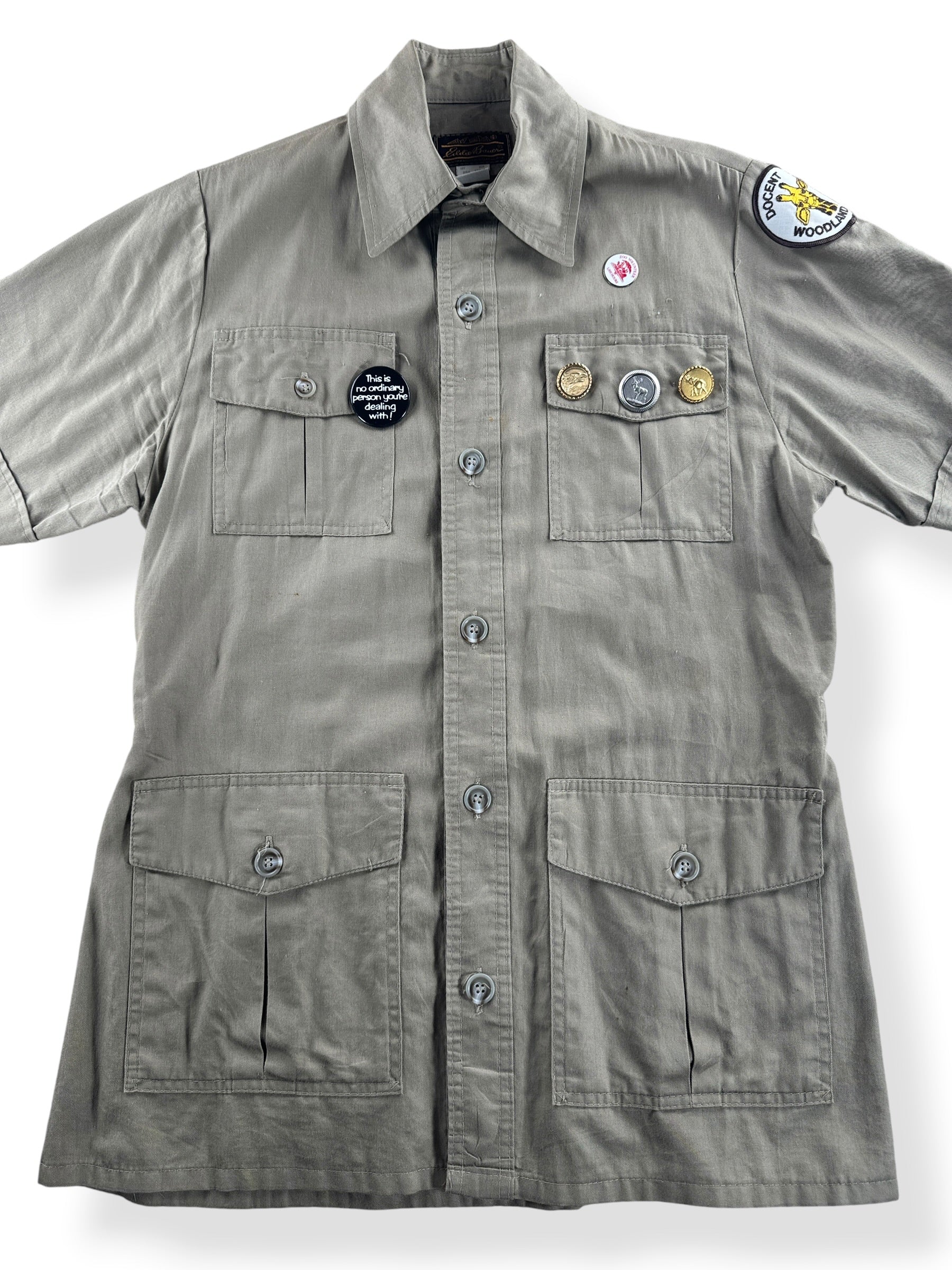 Close-up of Vintage Filson Eddie Bauer Woodland Park Zoo Safari Shirt SZ S
