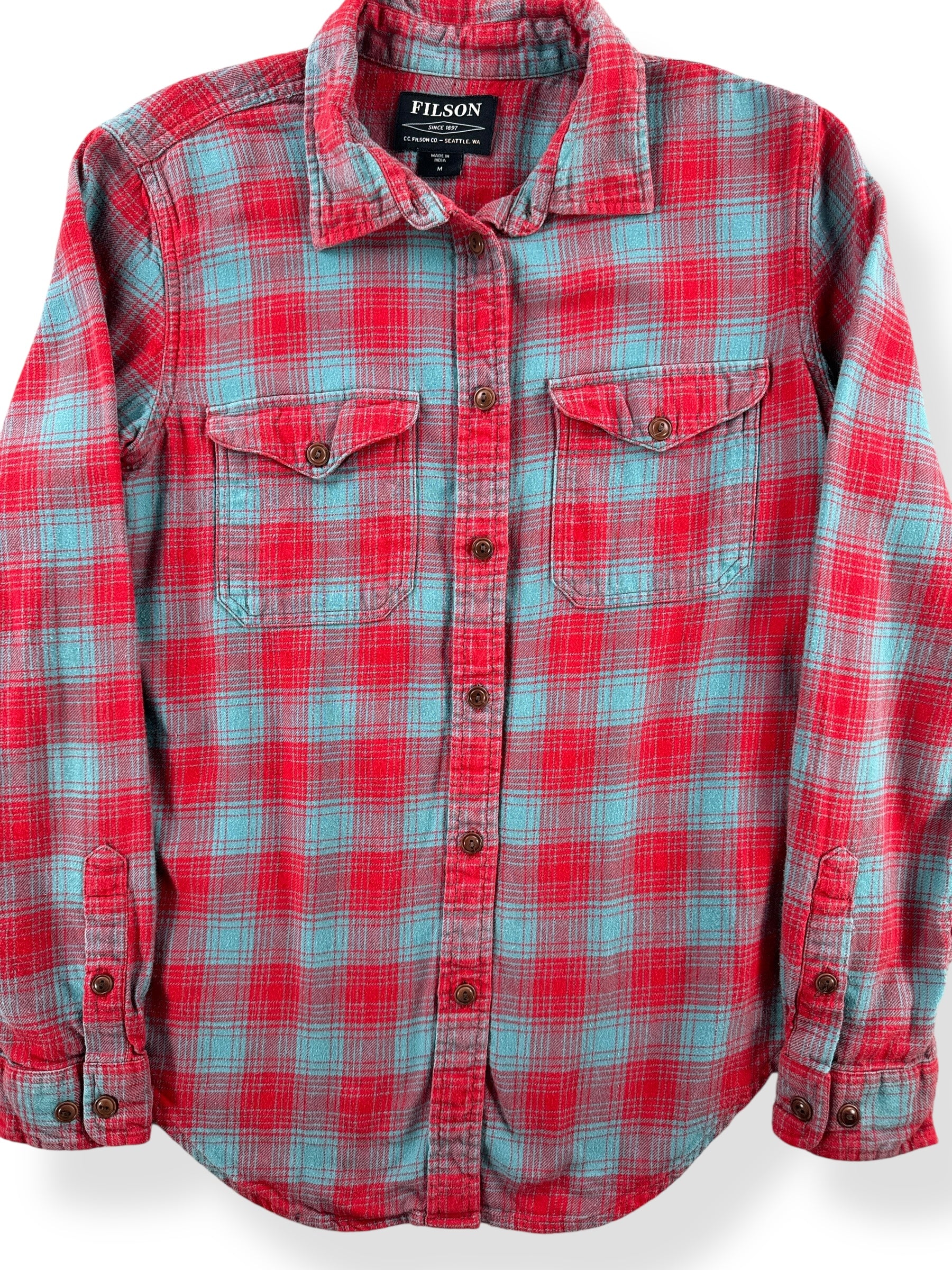 Front Close Up of Filson Women's Scout Flannel Shirt SZ M