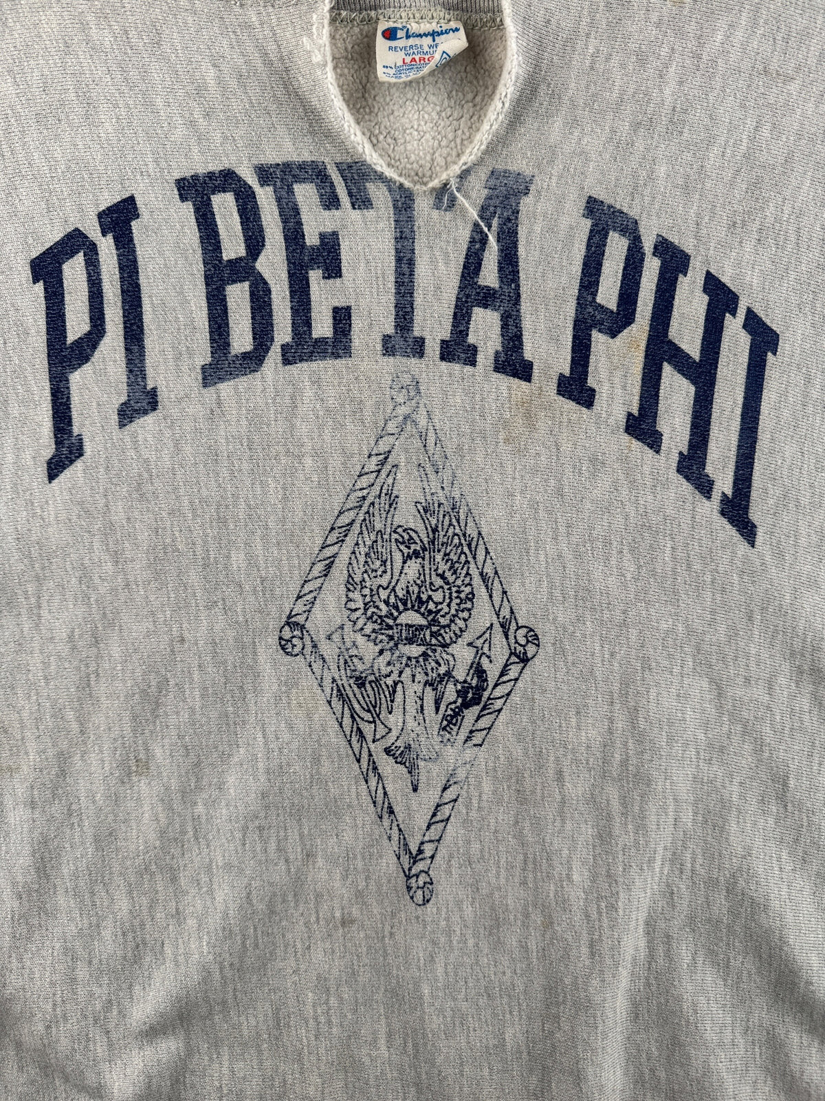 Front graphic on Vintage Pi Beta Phi Cut Champion Reverse Weave Crewneck SZ L