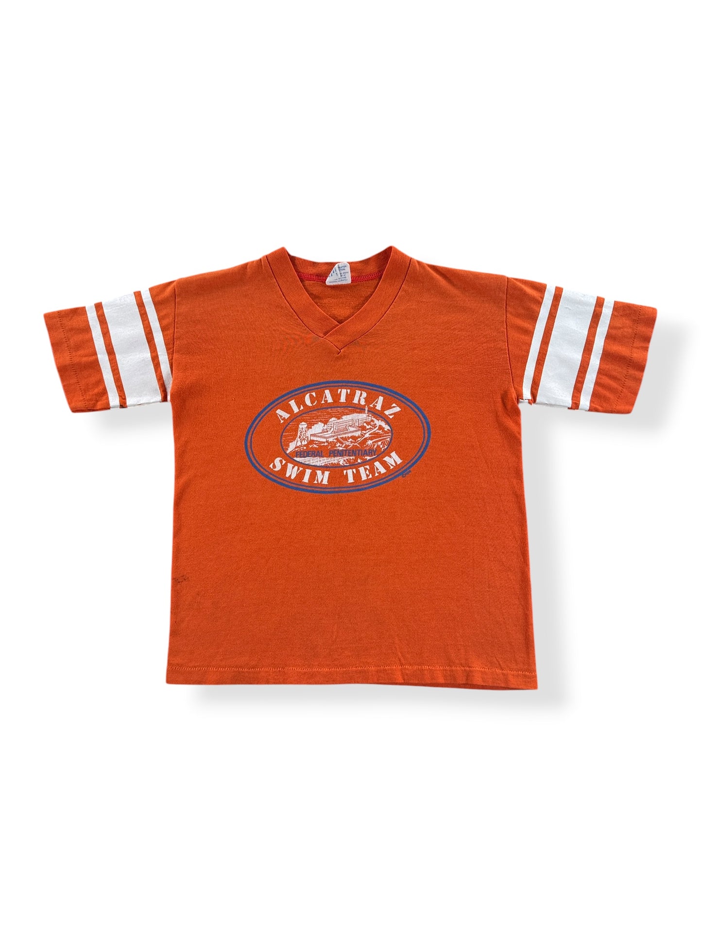 Front of Vintage Kids Alcatraz Swim Team Tee SZ Boys M (Fits XXS)