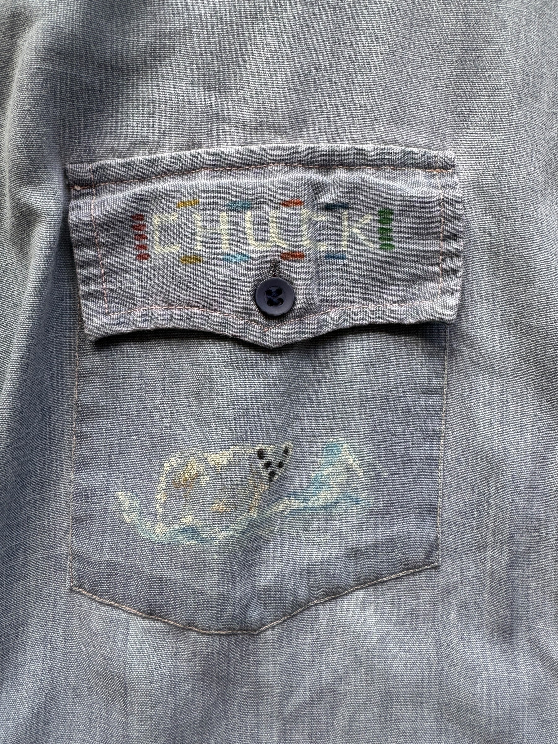 polar bear and "Chuck" design on Vintage Handpainted Alaskan Chambray Shirt SZ L