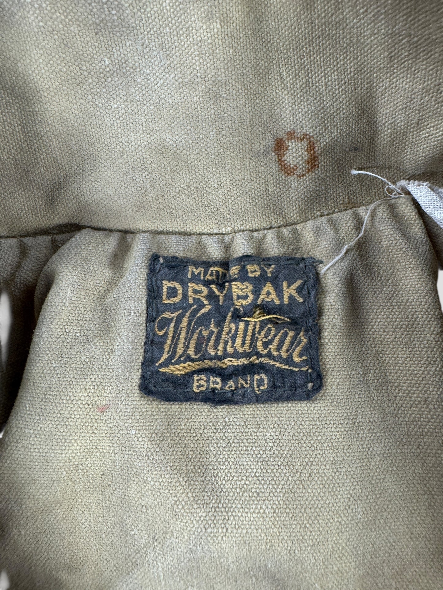 Label on Vintage Drybak Tin Cloth Jacket SZ M