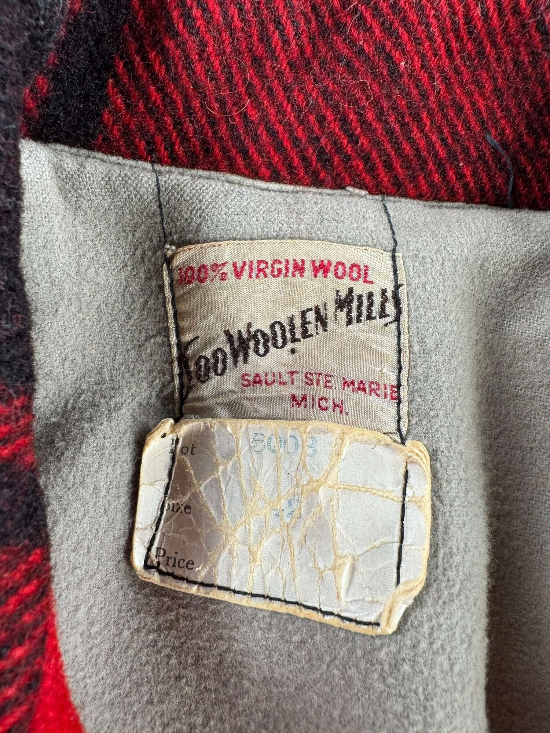 Label on Vintage Soo Woolen Mills Wool Cruiser Jacket SZ XL