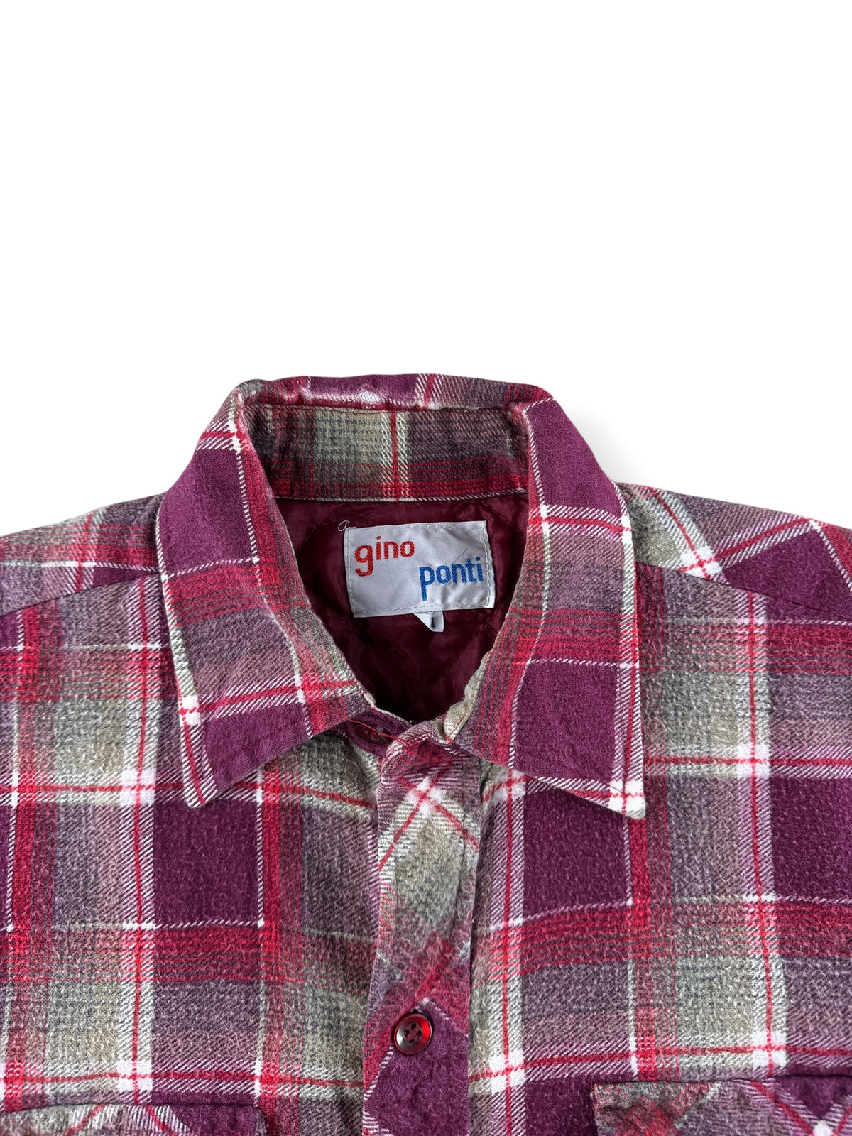 Collar on Vintage 70s Printed Cotton Insulated Shadow Plaid Flannel SZ M