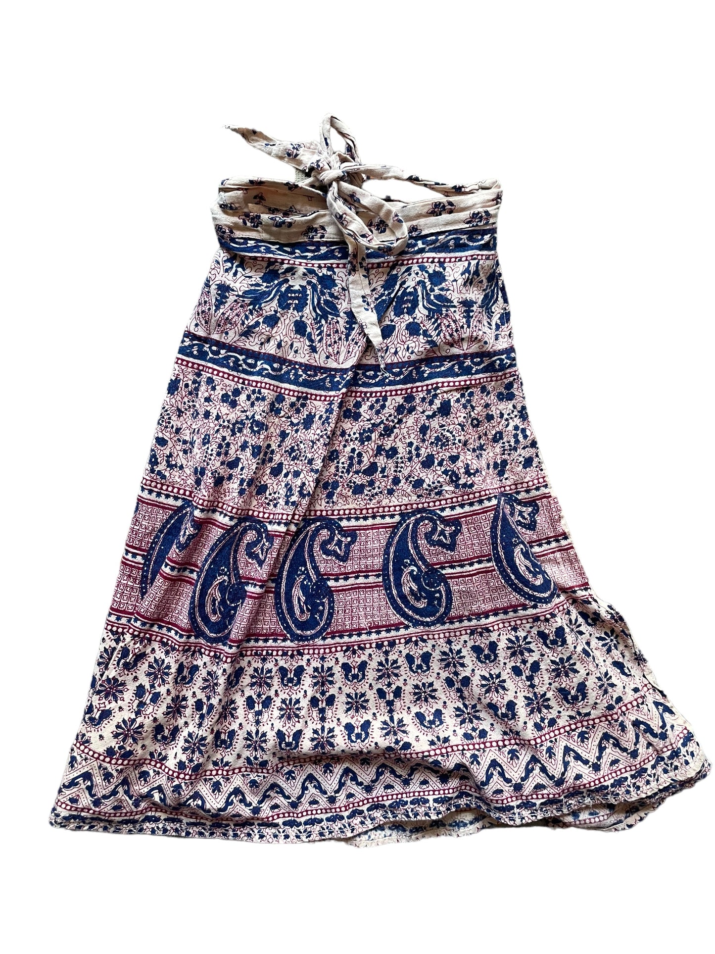 Full back view of Vintage 1970s Indian Cotton Midi Wrap Skirt SZ S-L | Barn Owl Seattle Vintage | Ladies Vintage Clothing