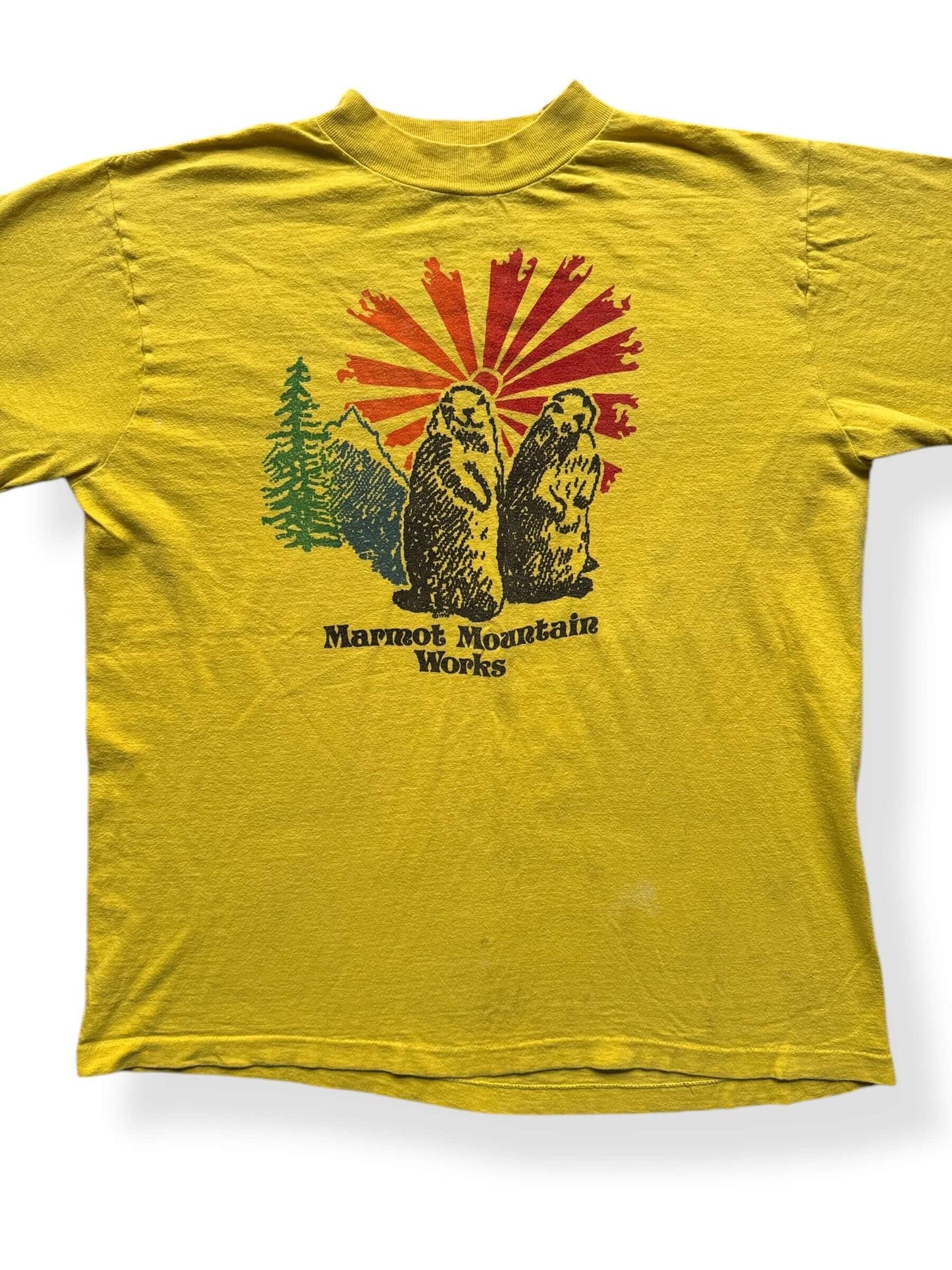 Front Close Up of Vintage Marmot Mountain Works Tee SZ L