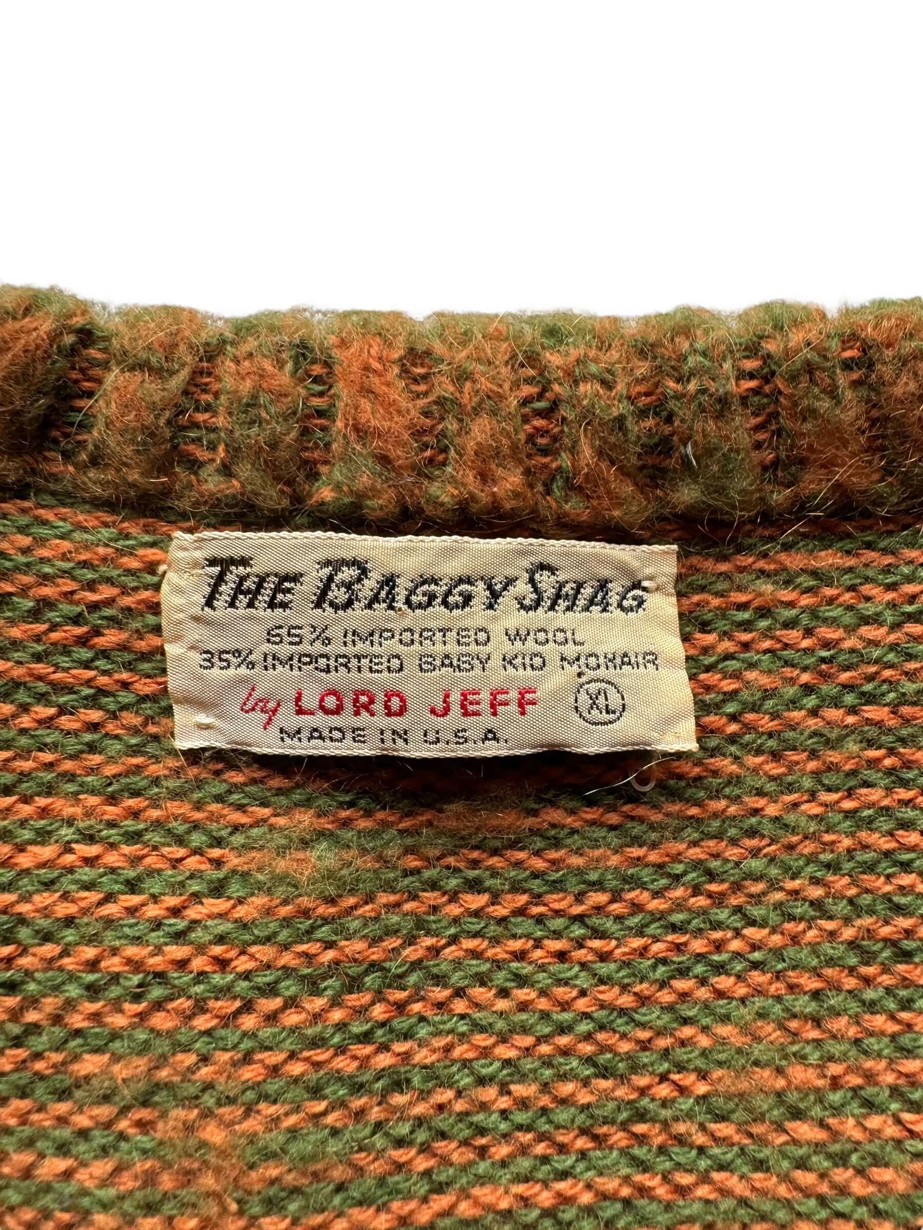 tag on The Baggy Shag by Lord Jeff Mohair Sweater SZ XL