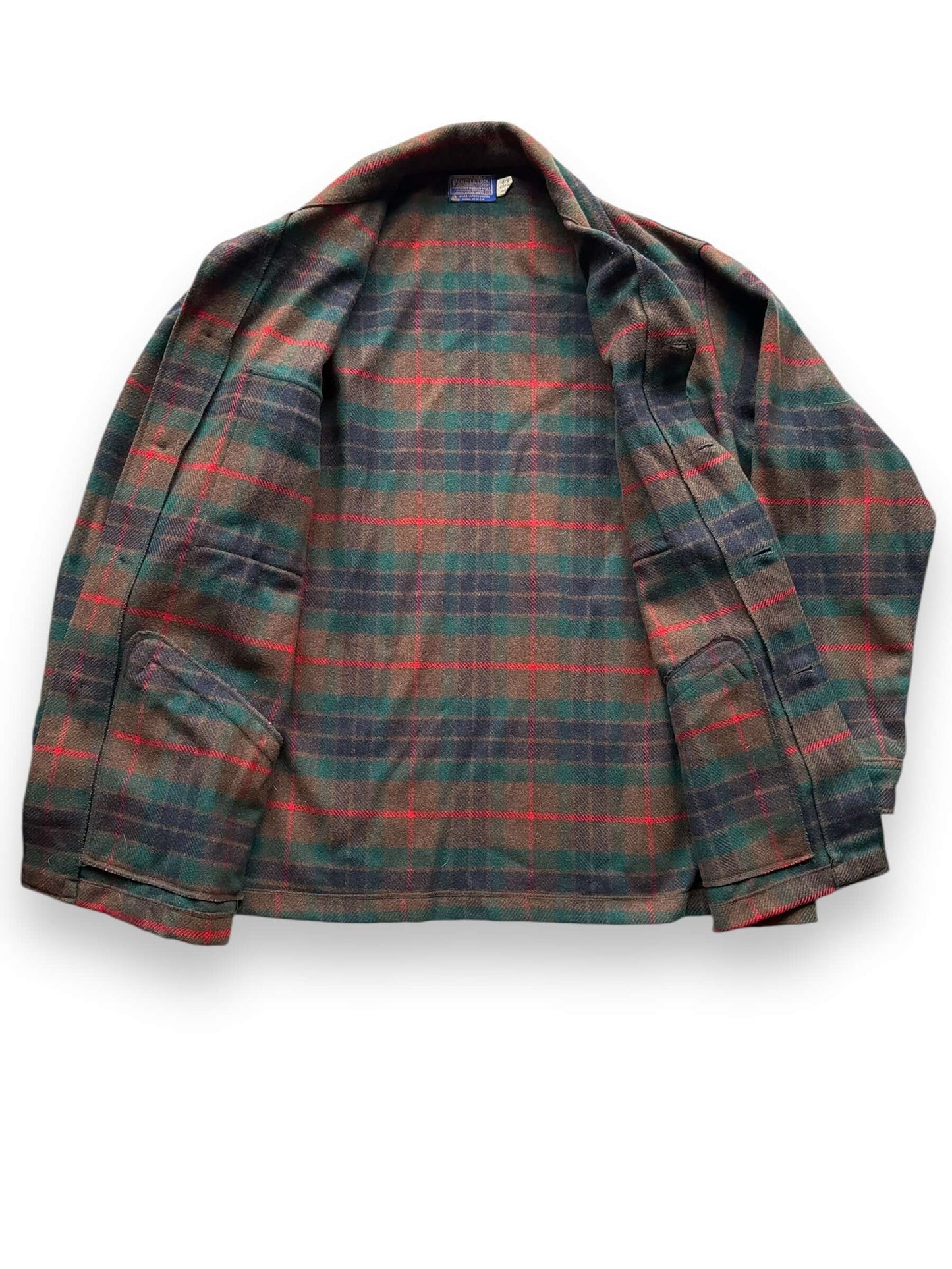 inside of Vintage Pendleton Wool Red/Brown/Green Plaid Jacket SZ XL