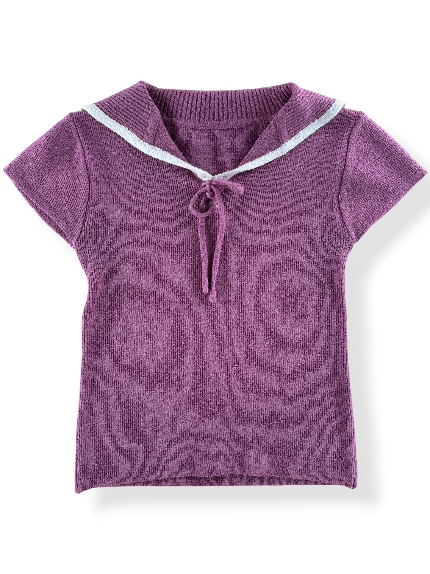 Close-up of Vintage Purple Collared Knit Top SZ XS