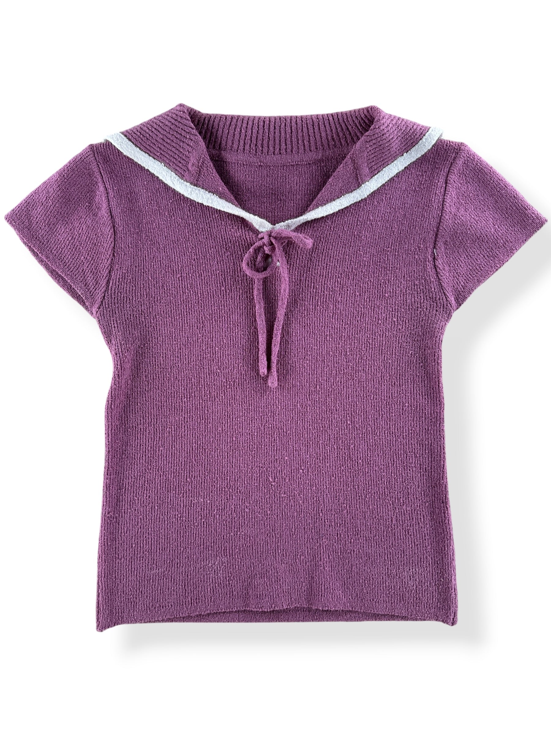 Close-up of Vintage Purple Collared Knit Top SZ XS