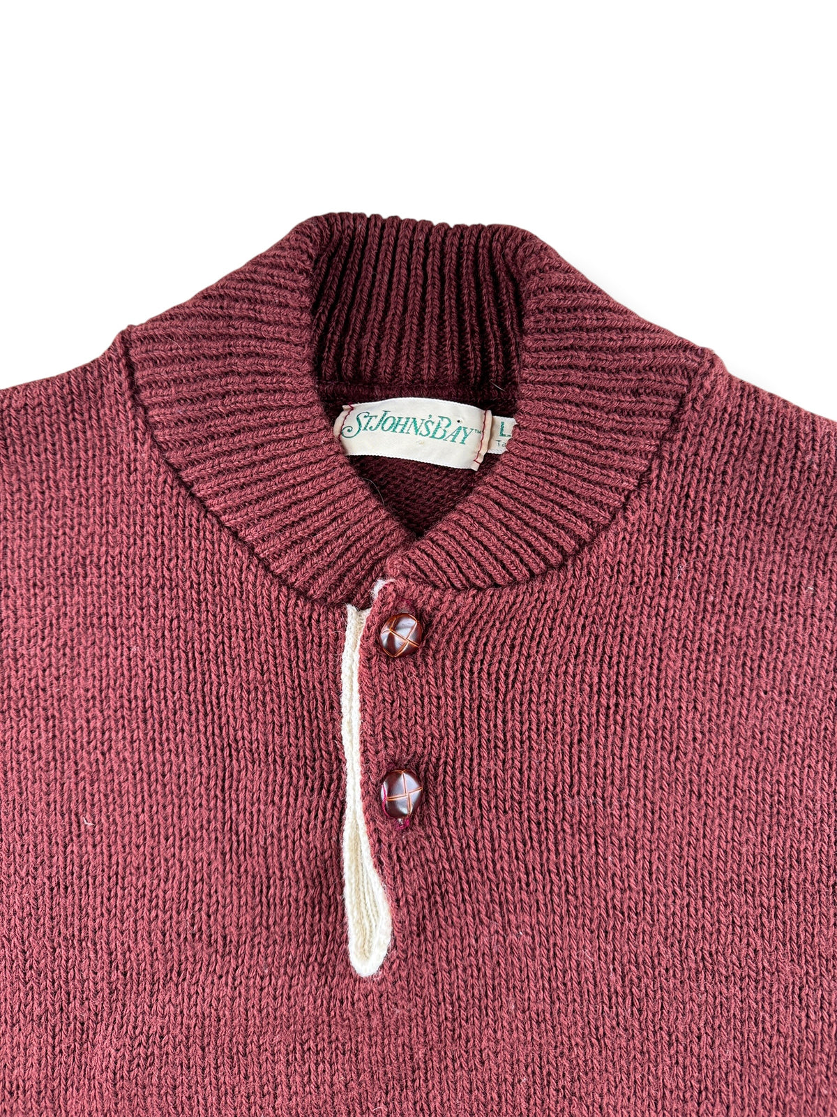 Collar on Vintage St. John's Bay Henley Wool Sweater SZ LT (Fits MT)