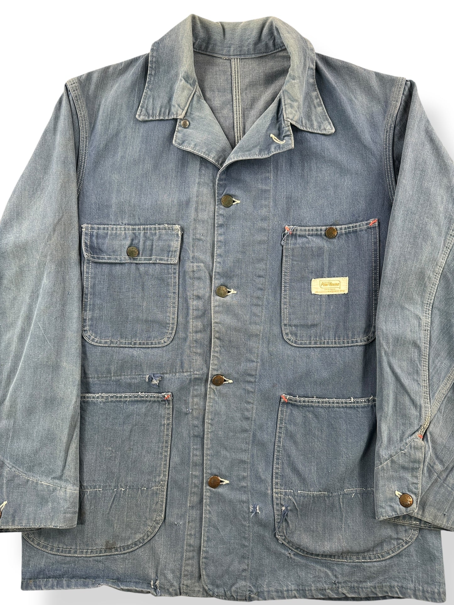 Front Close Up of Vintage Montgomery Ward Powr House Chore Coat SZ L