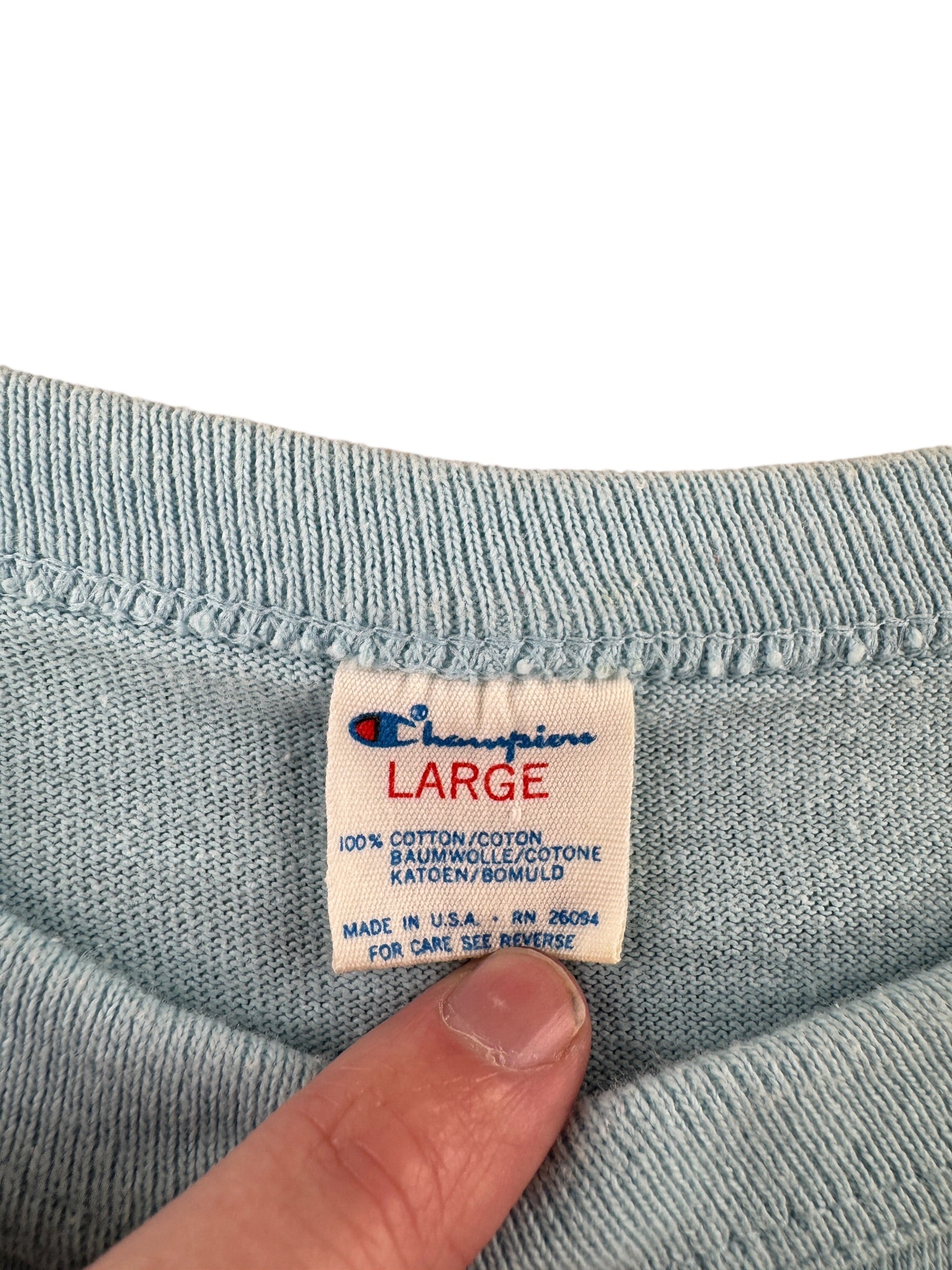 Tag on Vintage Robin's Egg Blue Champion Tee SZ L (Fits M)