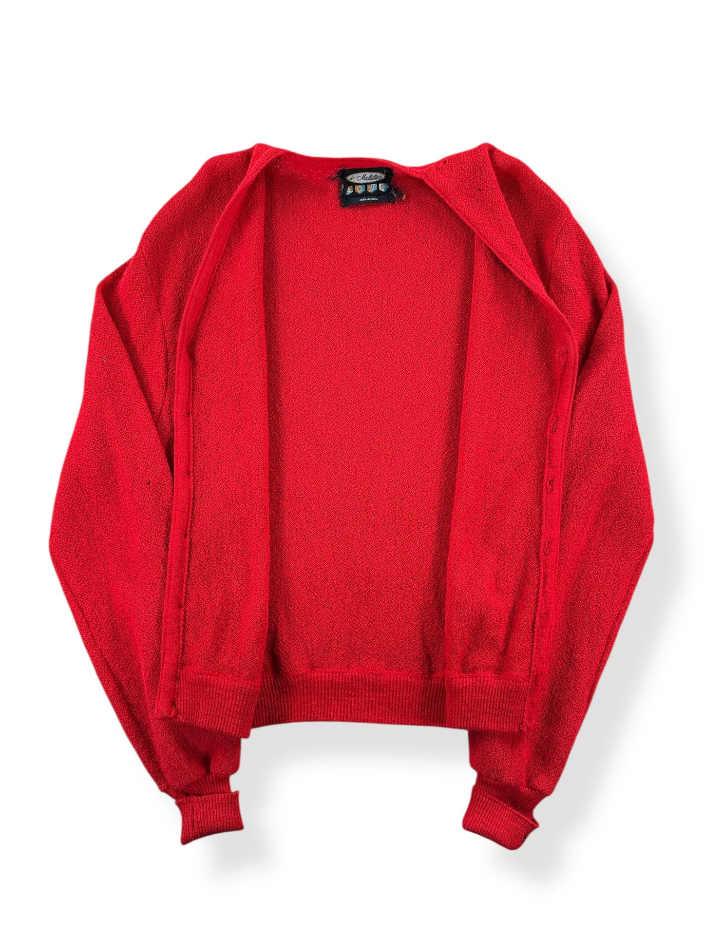 Inside of Vintage Manhattan Red Alpaca Cardigan SZ S AS IS