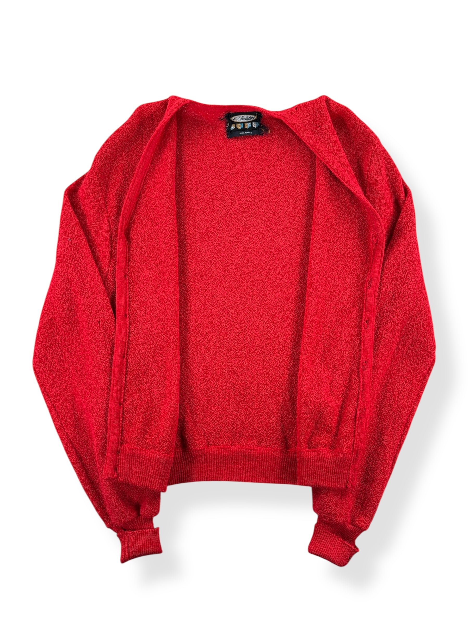Inside of Vintage Manhattan Red Alpaca Cardigan SZ S AS IS