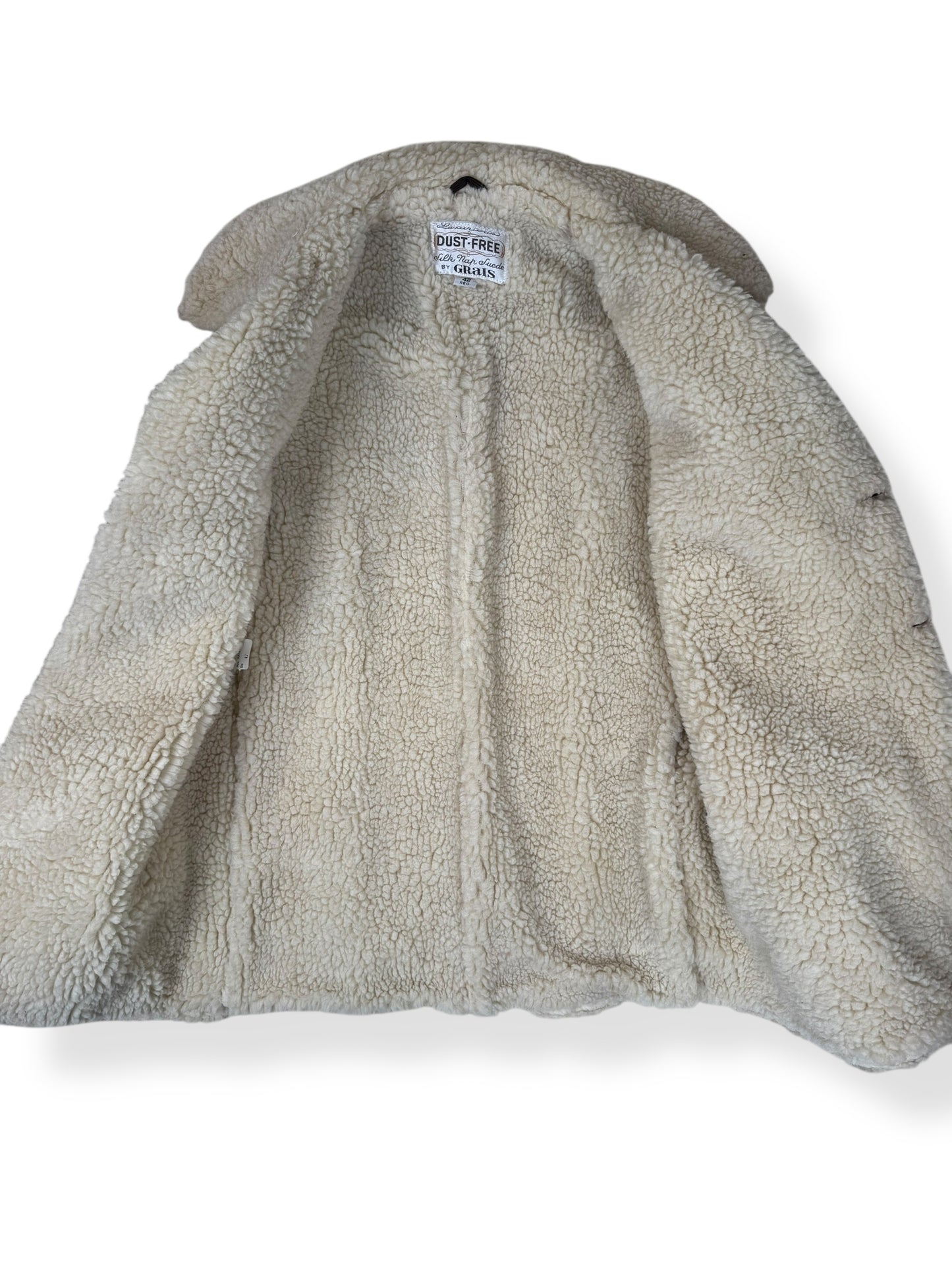 Open view of 1970s Grais Suede Shearling Coat L