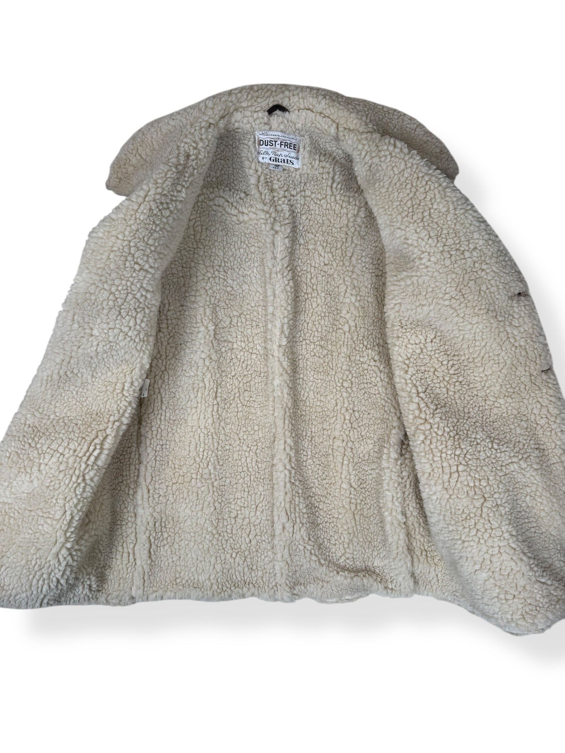 Open view of 1970s Grais Suede Shearling Coat L