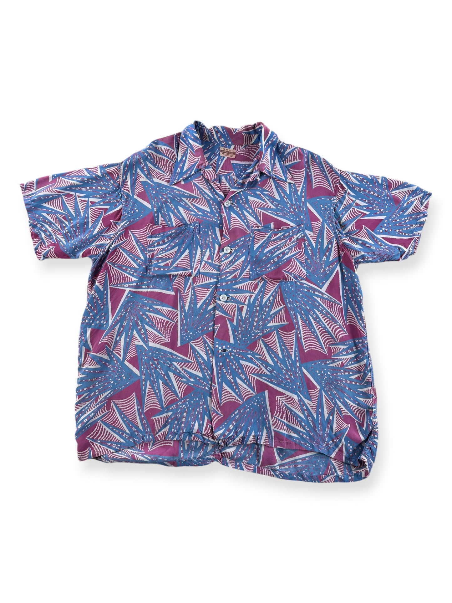 Front of Vintage Penney's Top Flight Abstract Patterned Aloha Shirt SZ L - AS IS