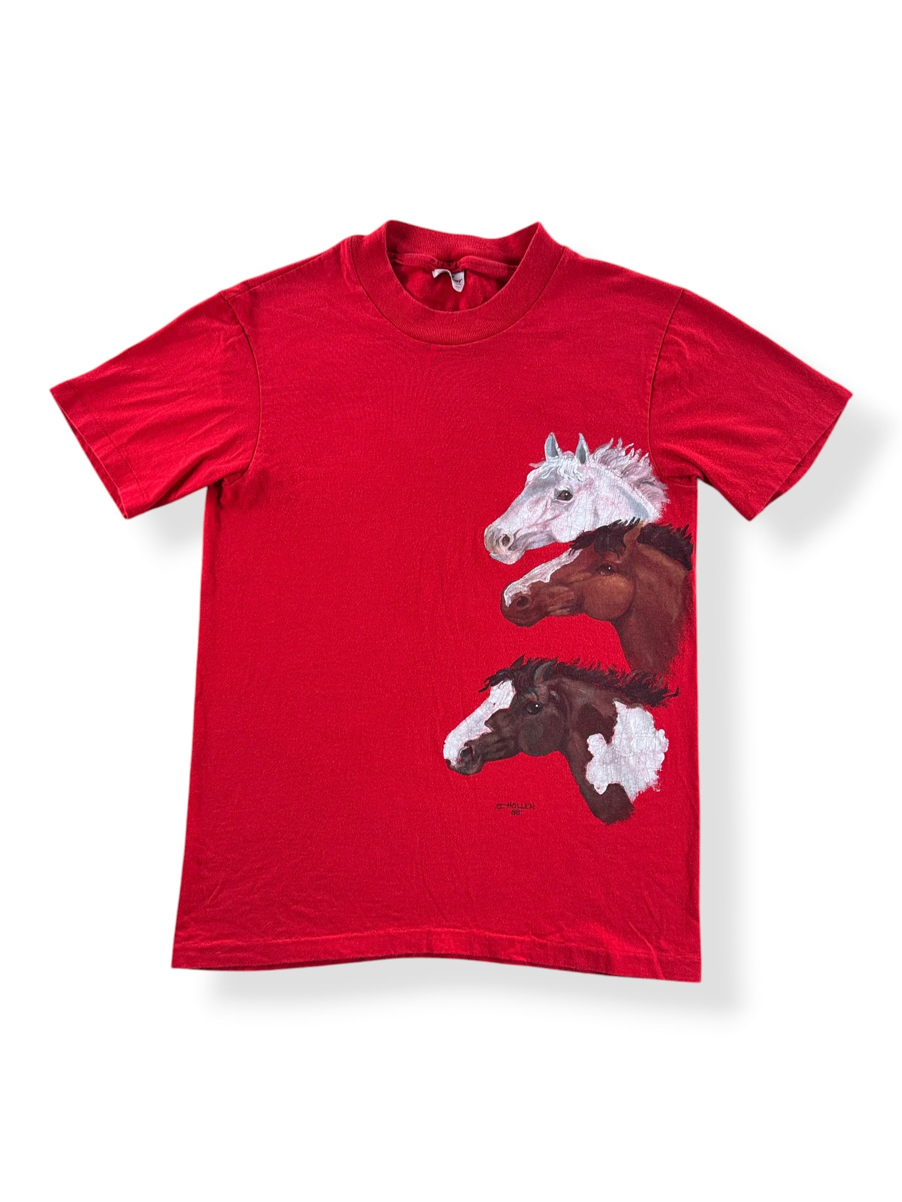 Front of Vintage Hand Painted S. Hollen Horse Tee SZ S