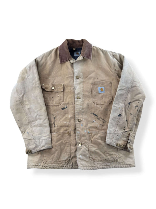 Front of Vintage Carhartt Paint Splattered Chore Coat SZ XL