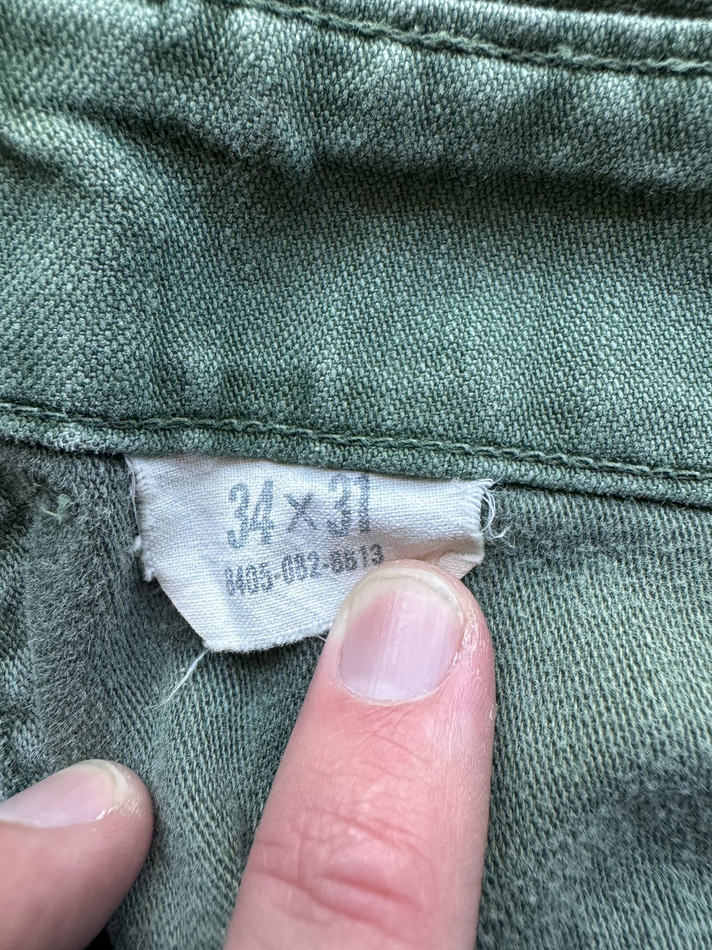 size tag on Vintage Vietnam Era Cotton Sateen OG-107's W32