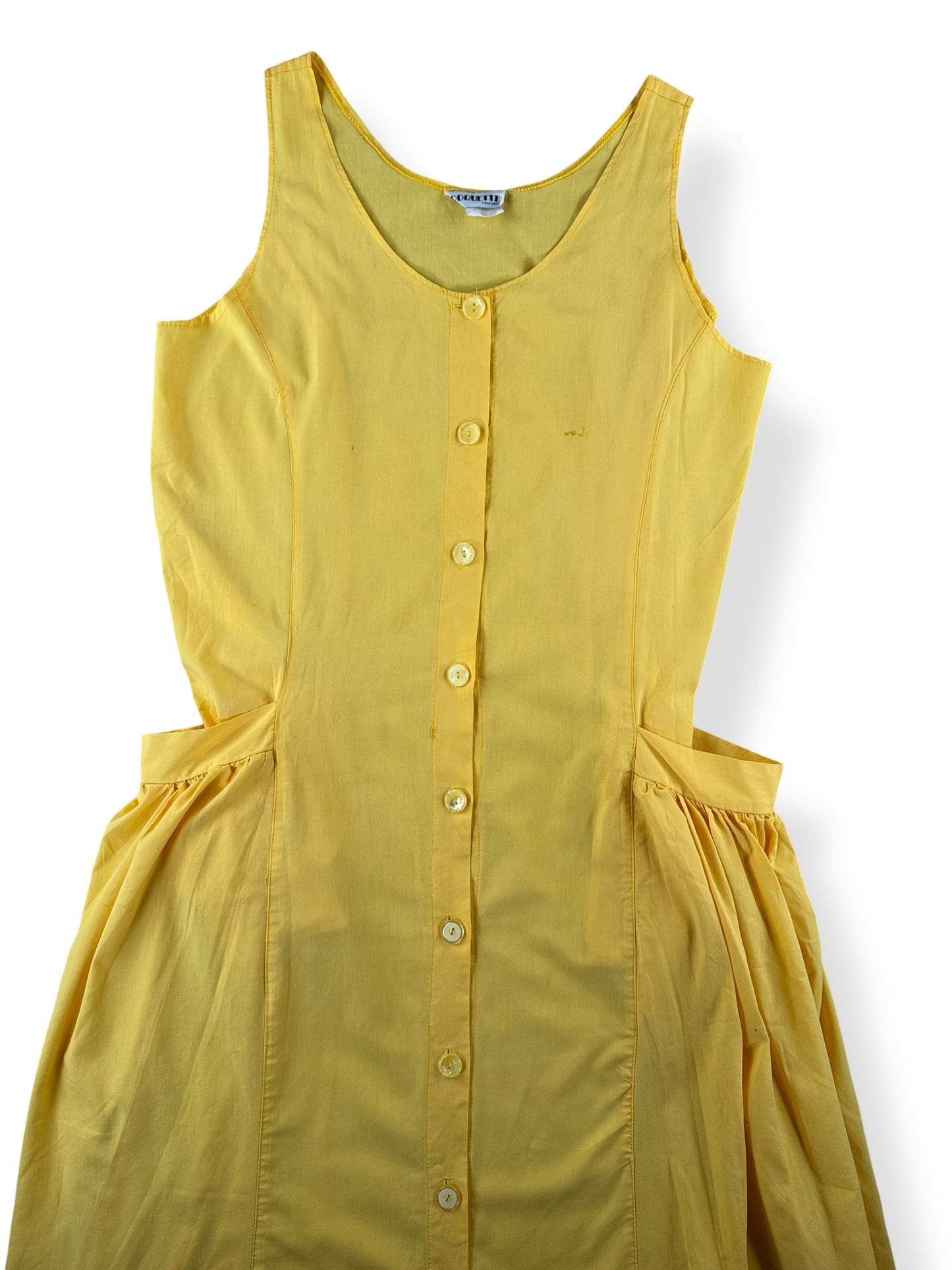 Front Close Up of Vintage Coquette Yellow Dress SZ 14