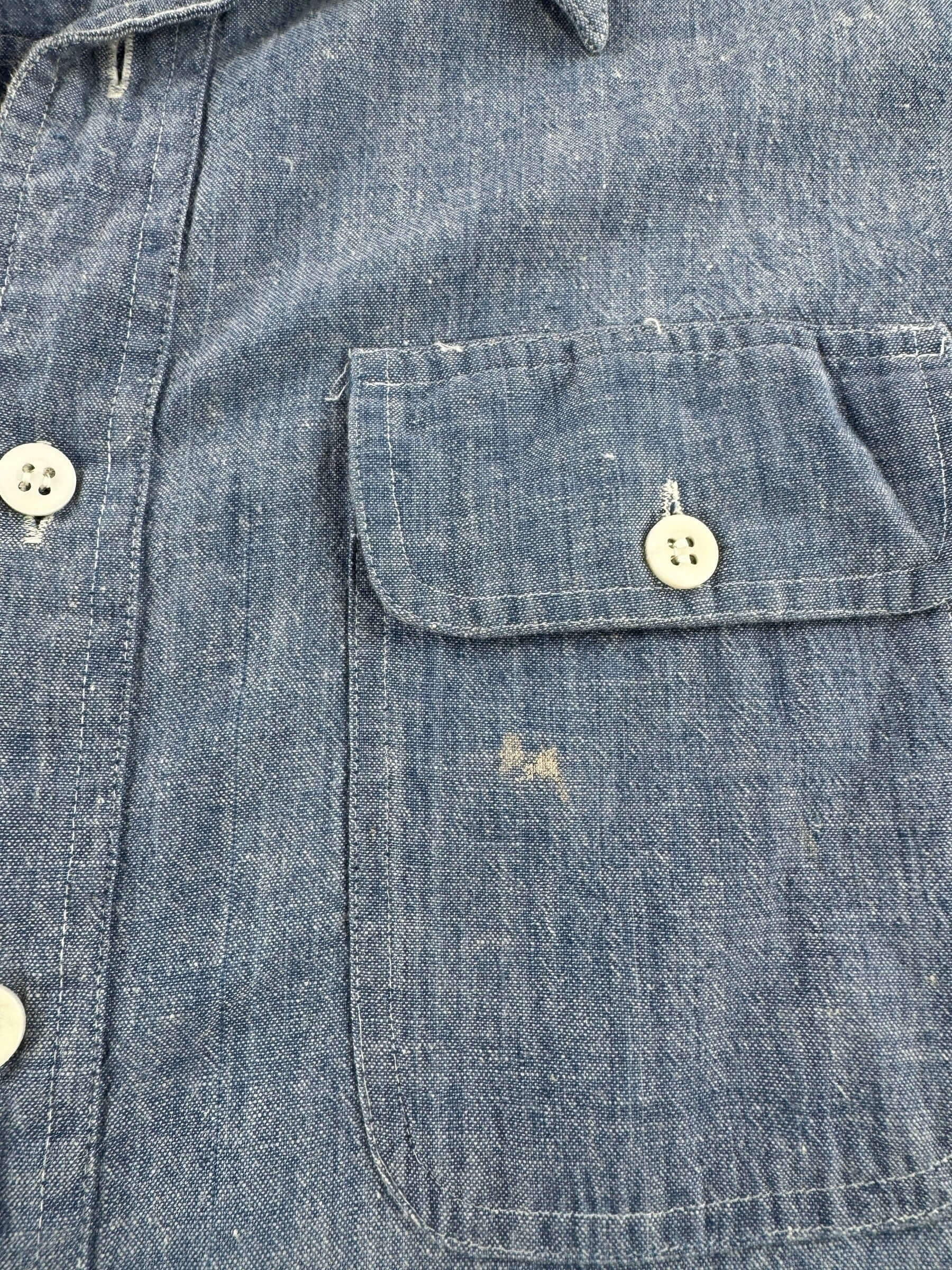 Stain on Vintage Passport 360 Cotton Chambray Shirt SZ L