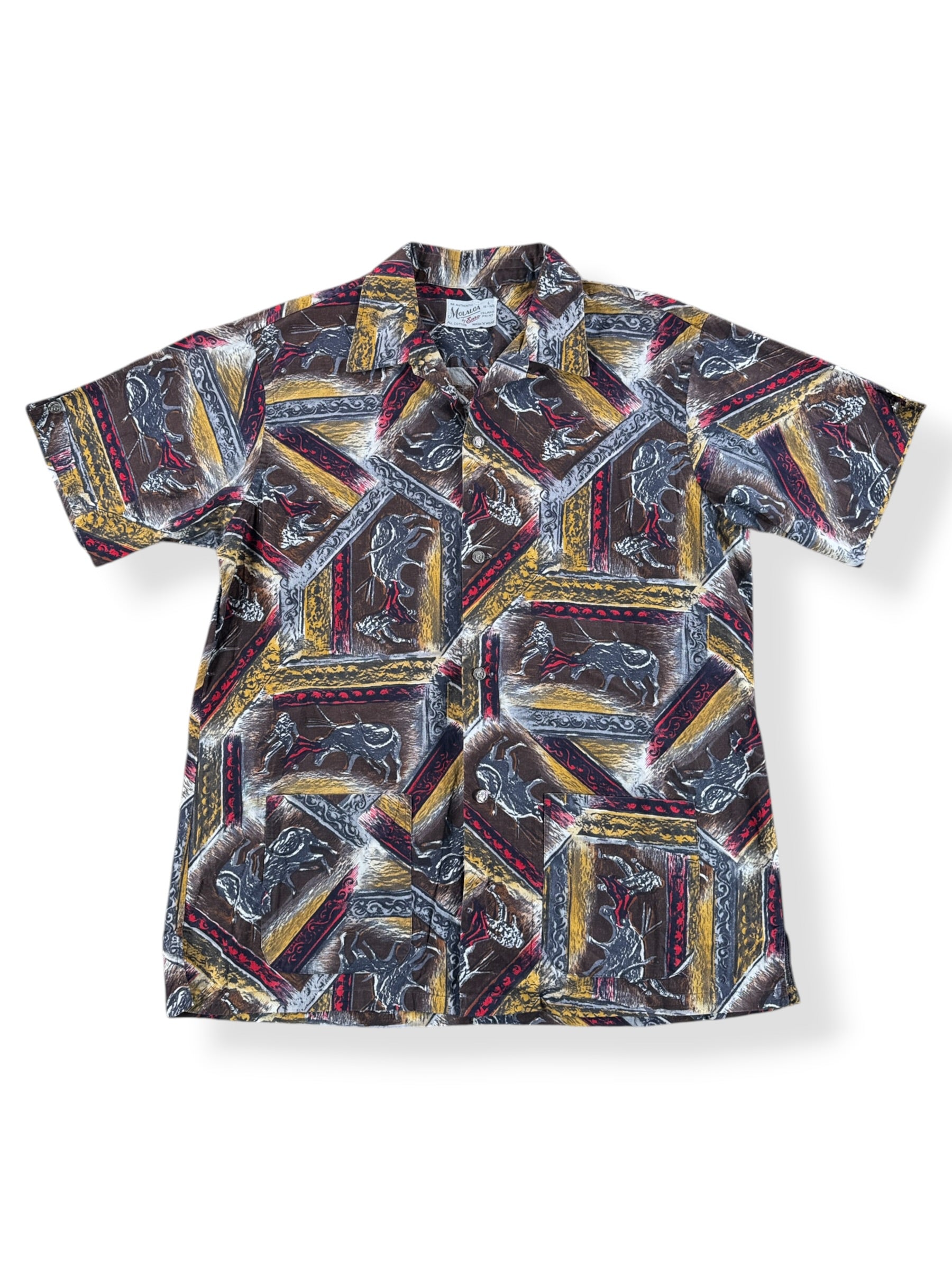 Front of Vintage 60s Bullfighting Loop Collar Shirt SZ L
