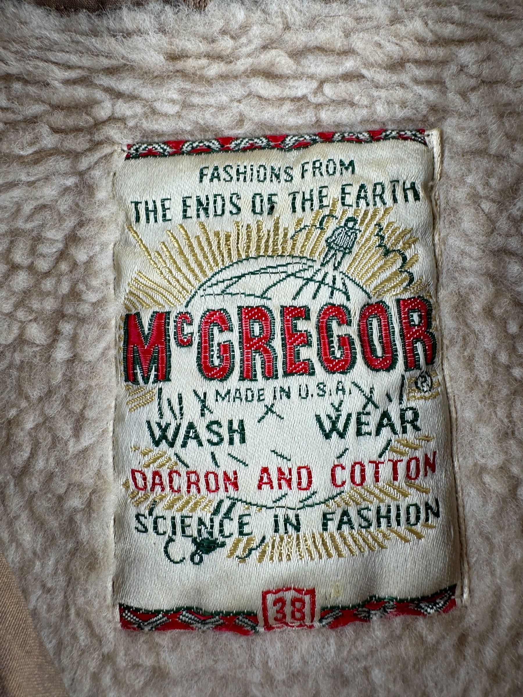 Label on Vintage NOS McGregor Jacket SZ 38