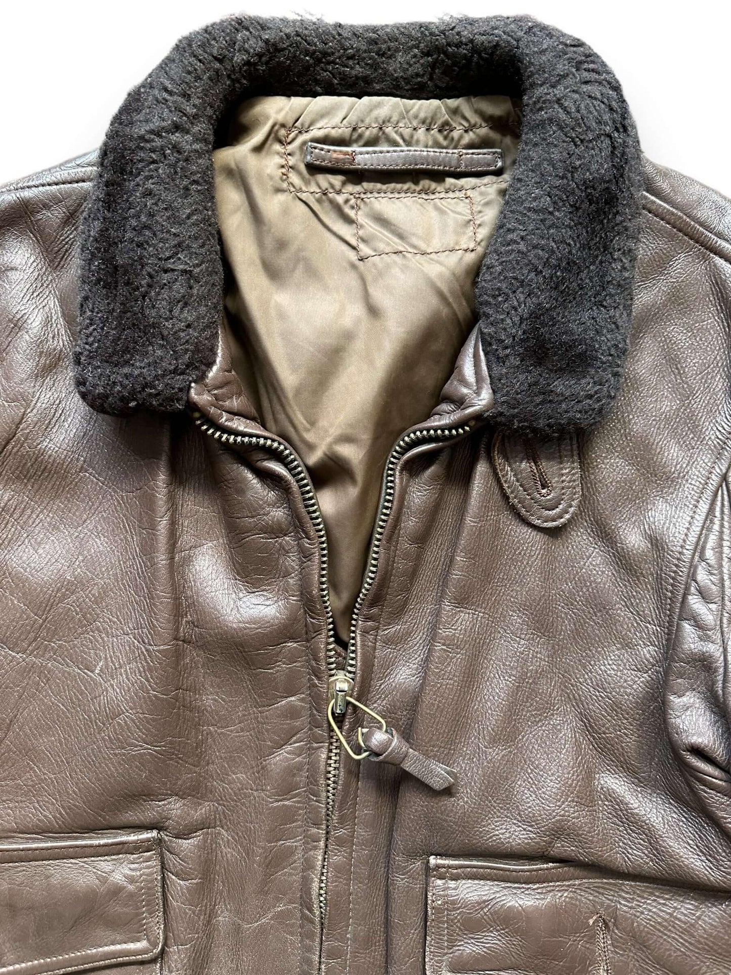 Collar View of Vintage USN G-1 Leather Jacket SZ 46 |  Vintage Leather Jackets Seattle