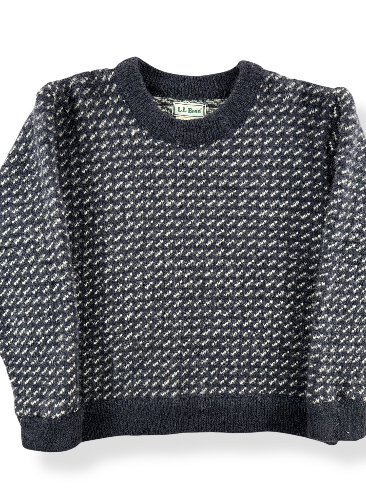 Front Close Up of Vintage Ladies L.L. Bean Norwegian Birdseye Sweater SZ L