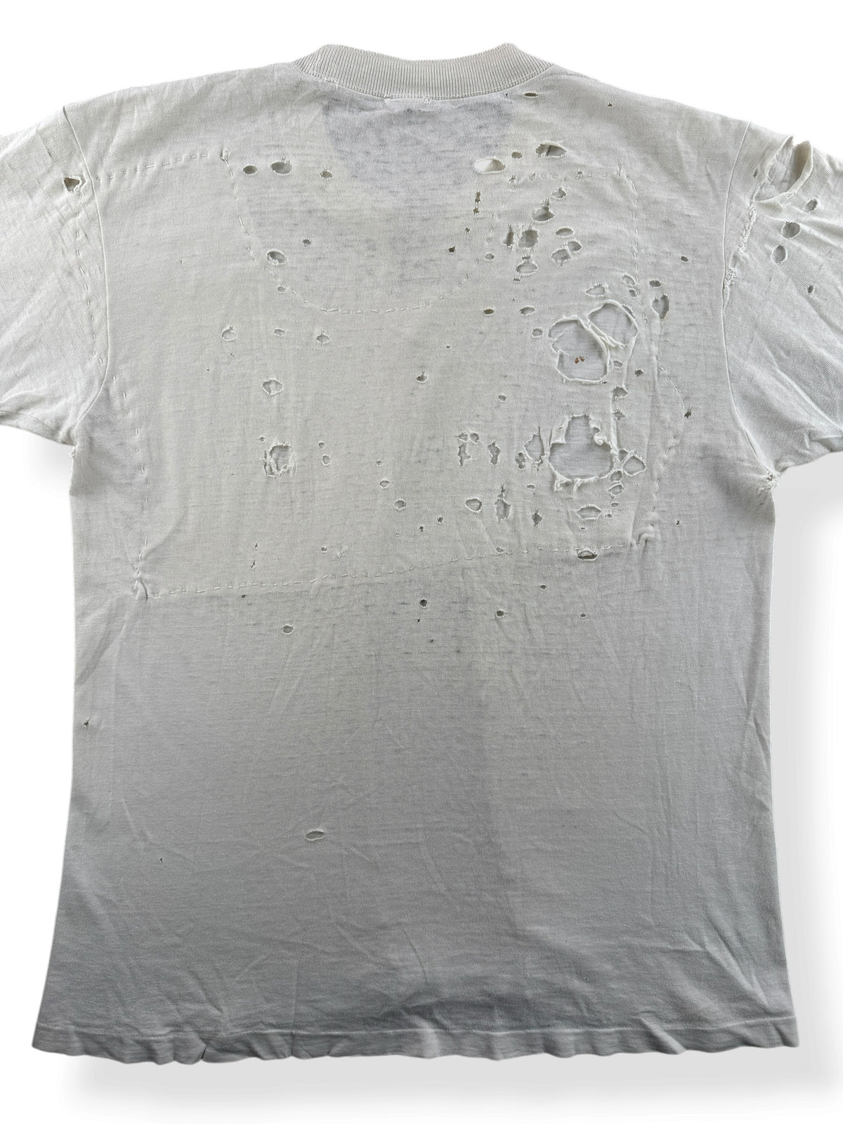 Close-up of back of Vintage Heavily Repaired Blank White Tee SZ M
