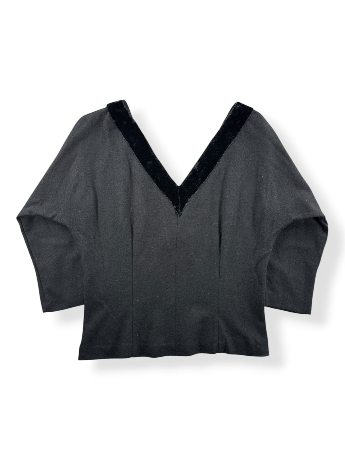 Back of Vintage 1950s Double V Sweater w/ Velvet Ribbon SZ S