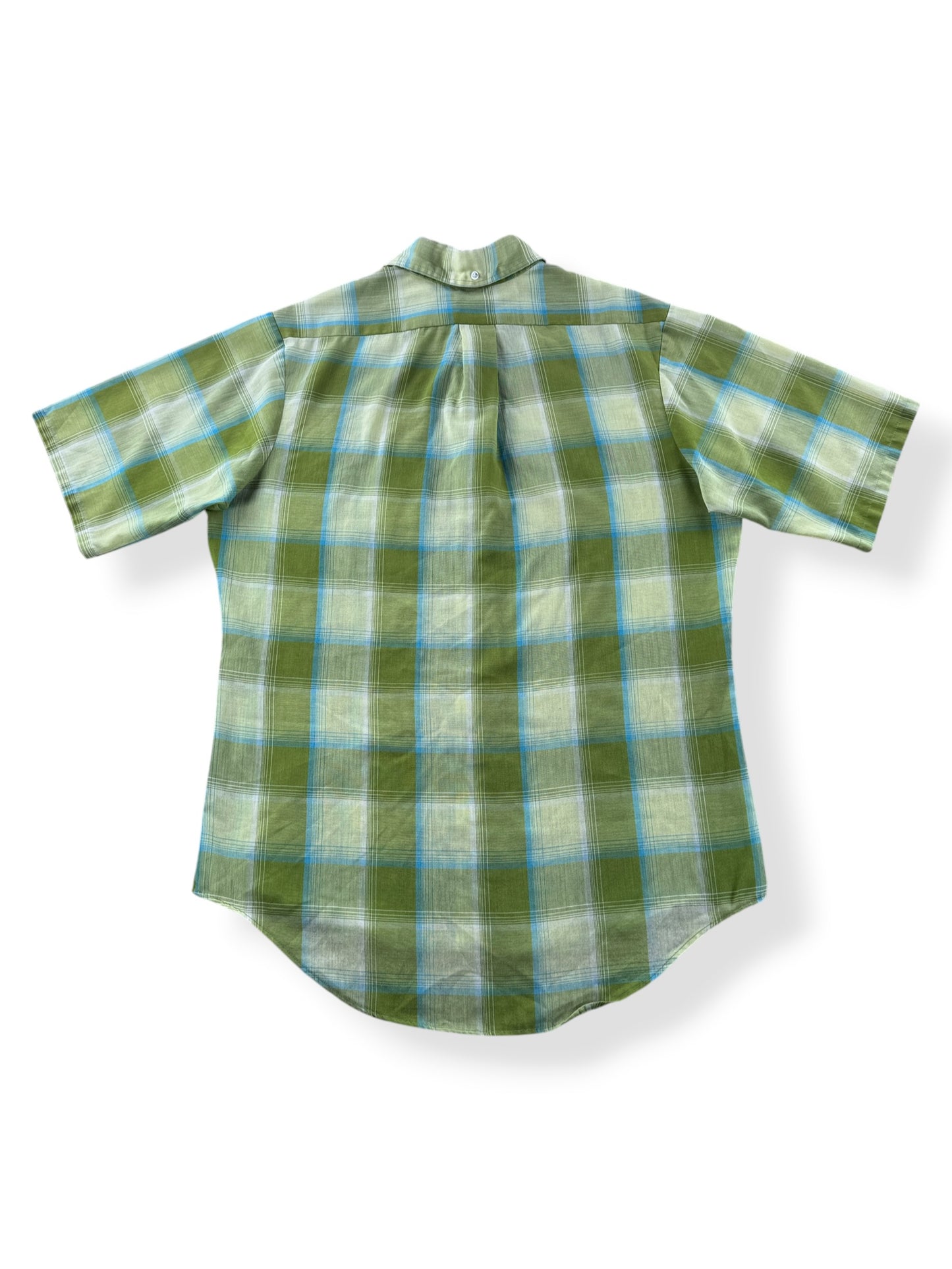 Back of Vintage 60s Towncraft Green Plaid SS Button Up Shirt SZ M