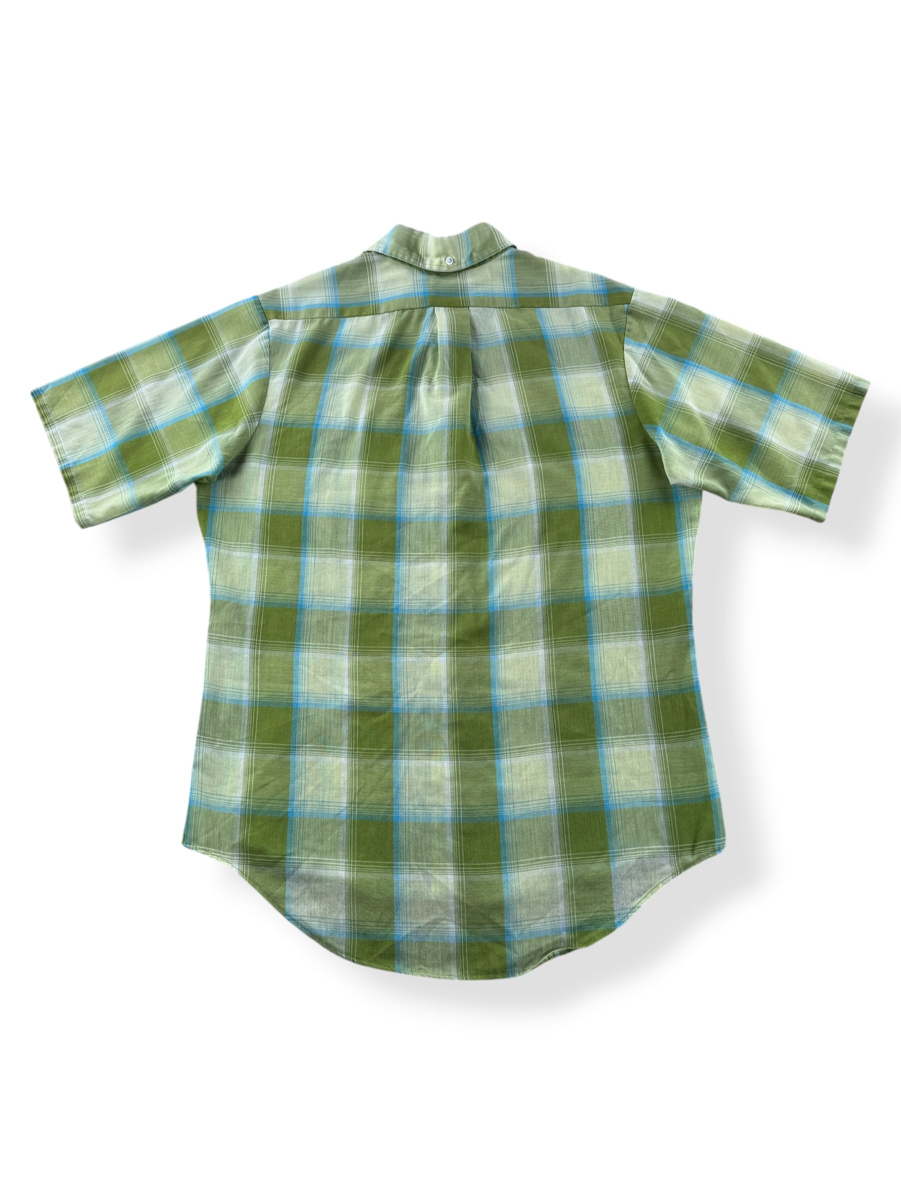 Back of Vintage 60s Towncraft Green Plaid SS Button Up Shirt SZ M