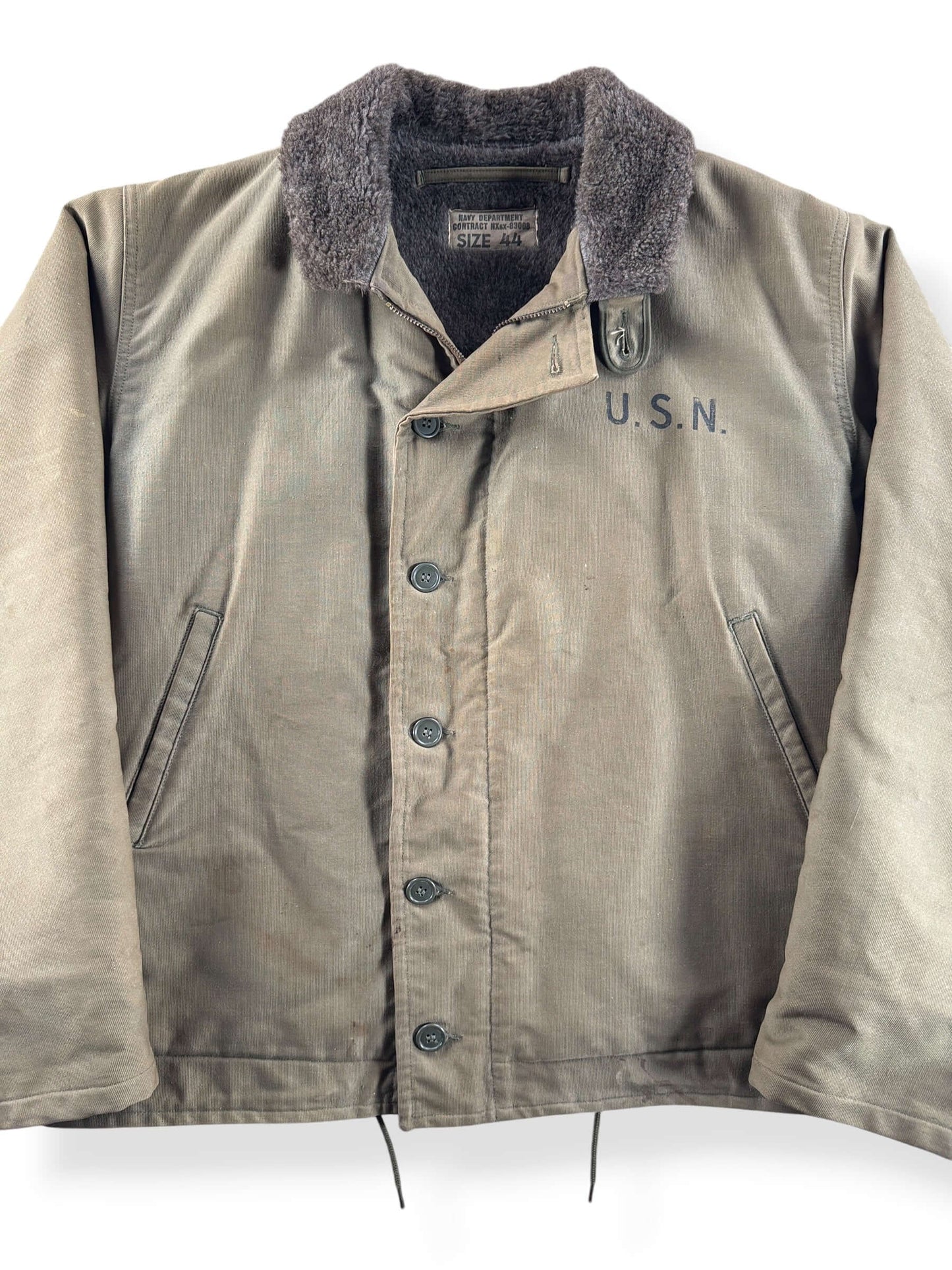 Front Close Up of Vintage N-1 Deck Jacket SZ 44 - AS IS