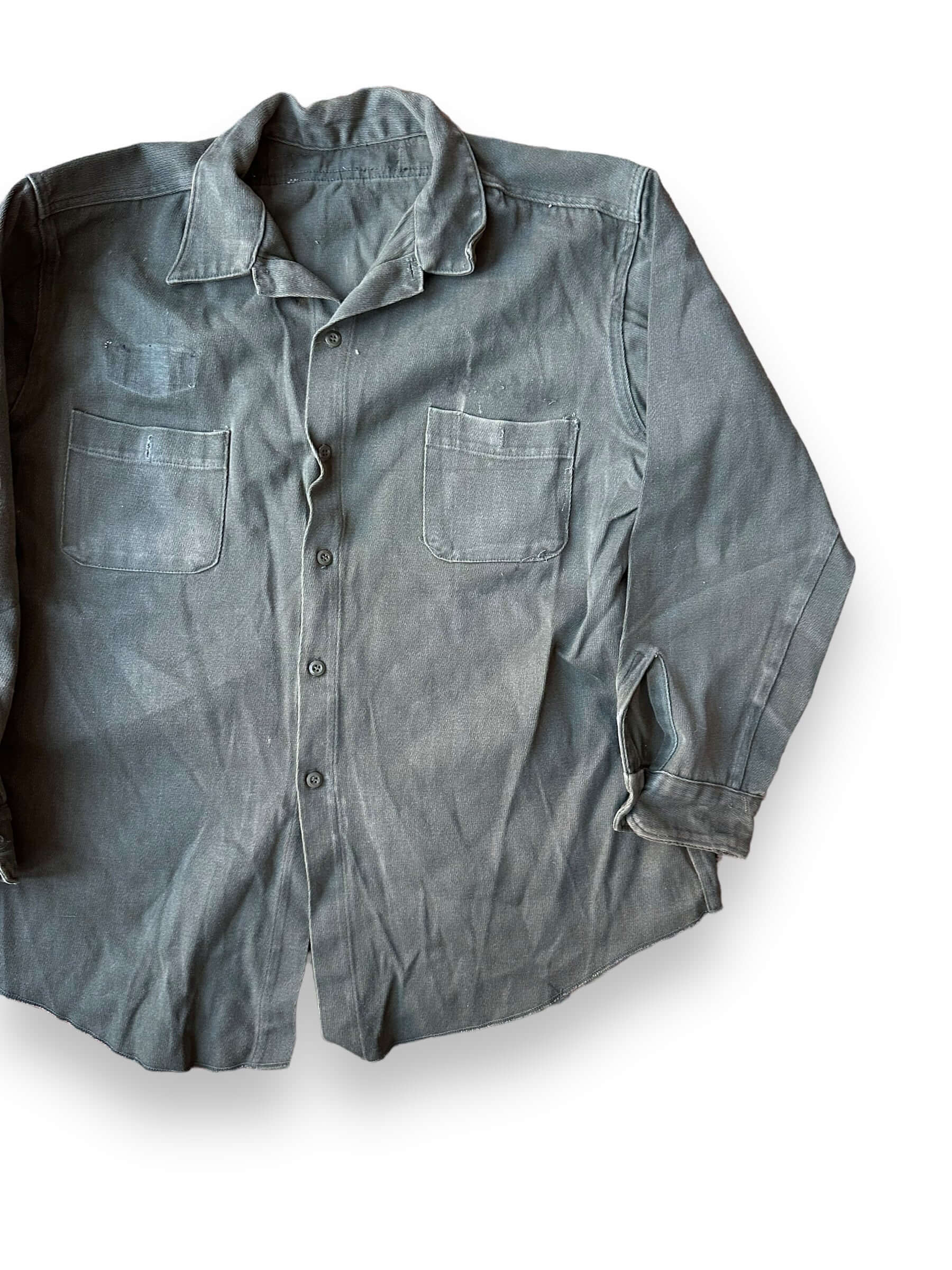 front left of Vintage Olive Green Work Shirt SZ L