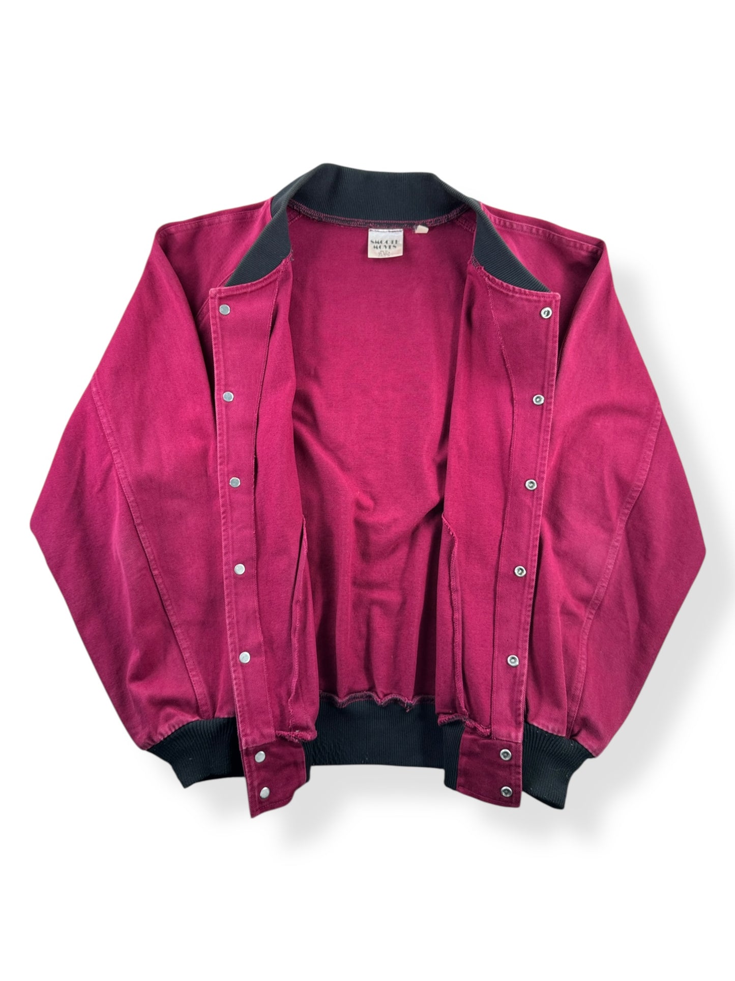 Inside of Vintage "Smooth Moves" Burgundy Bomber Jacket SZ M