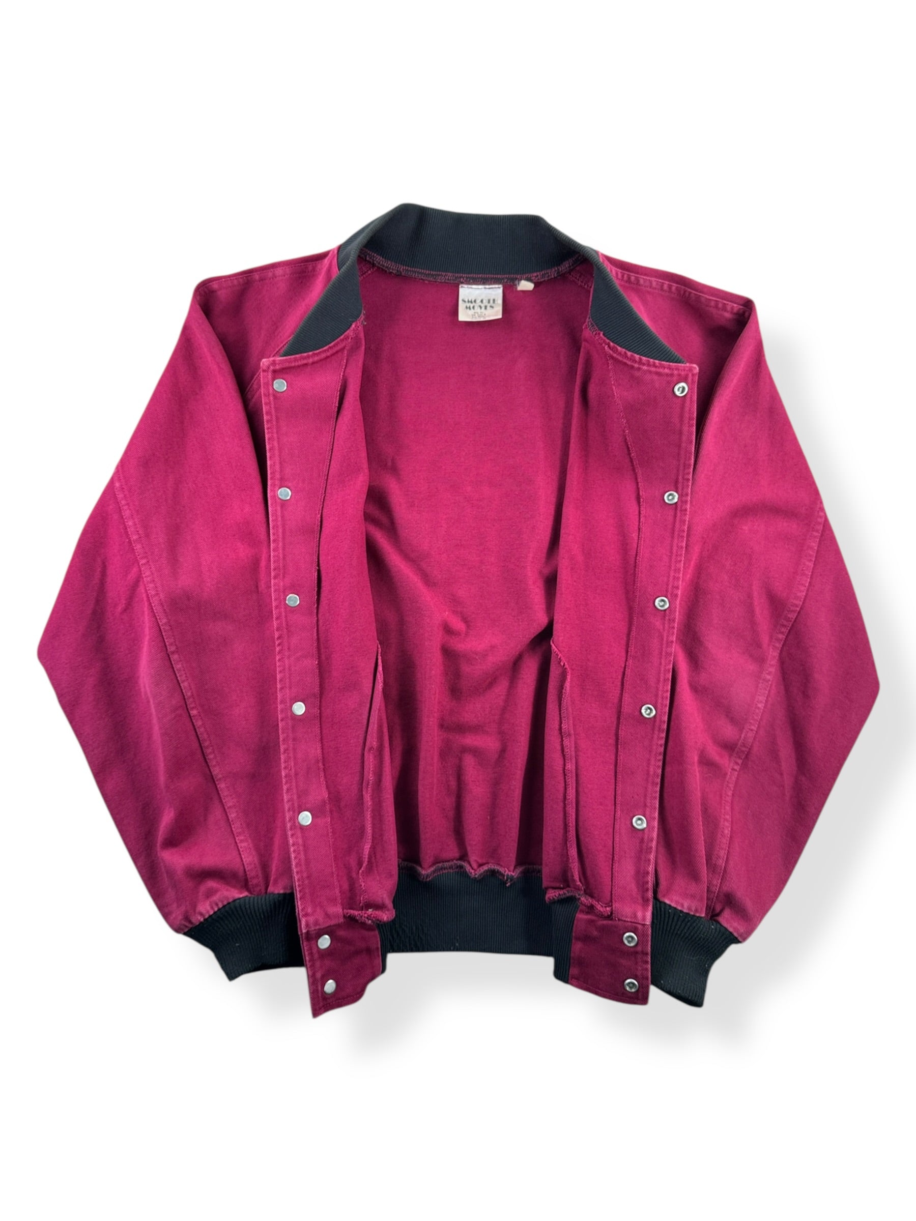 Inside of Vintage "Smooth Moves" Burgundy Bomber Jacket SZ M
