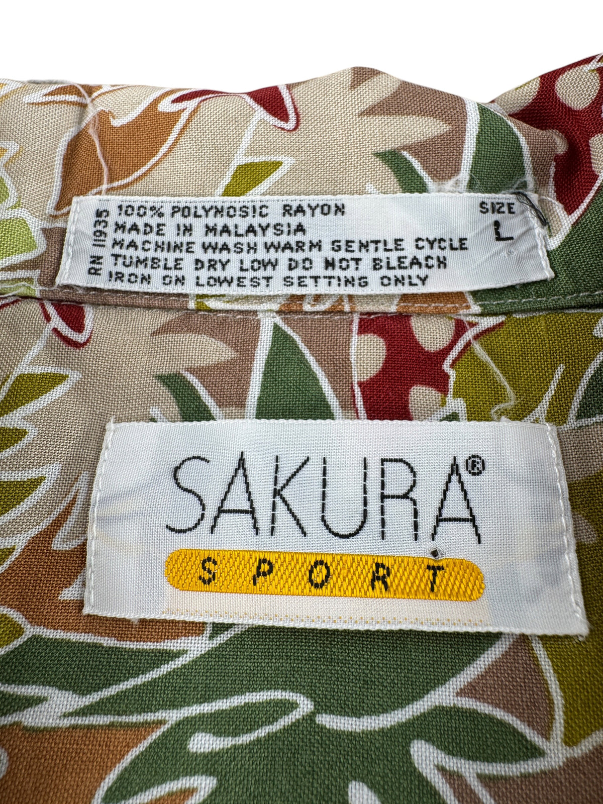 Tags on Vintage Sakura Sport Rayon Aloha Shirt SZ L