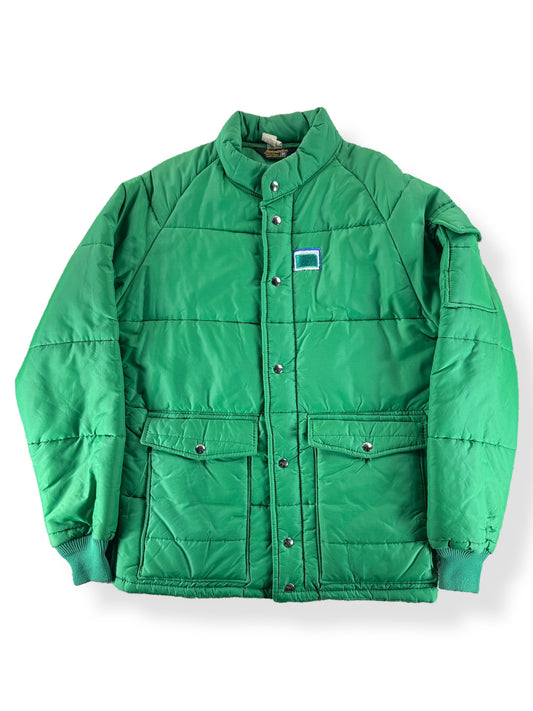 Front of Vintage 70s Swingster Green Puffer Jacket SZ M